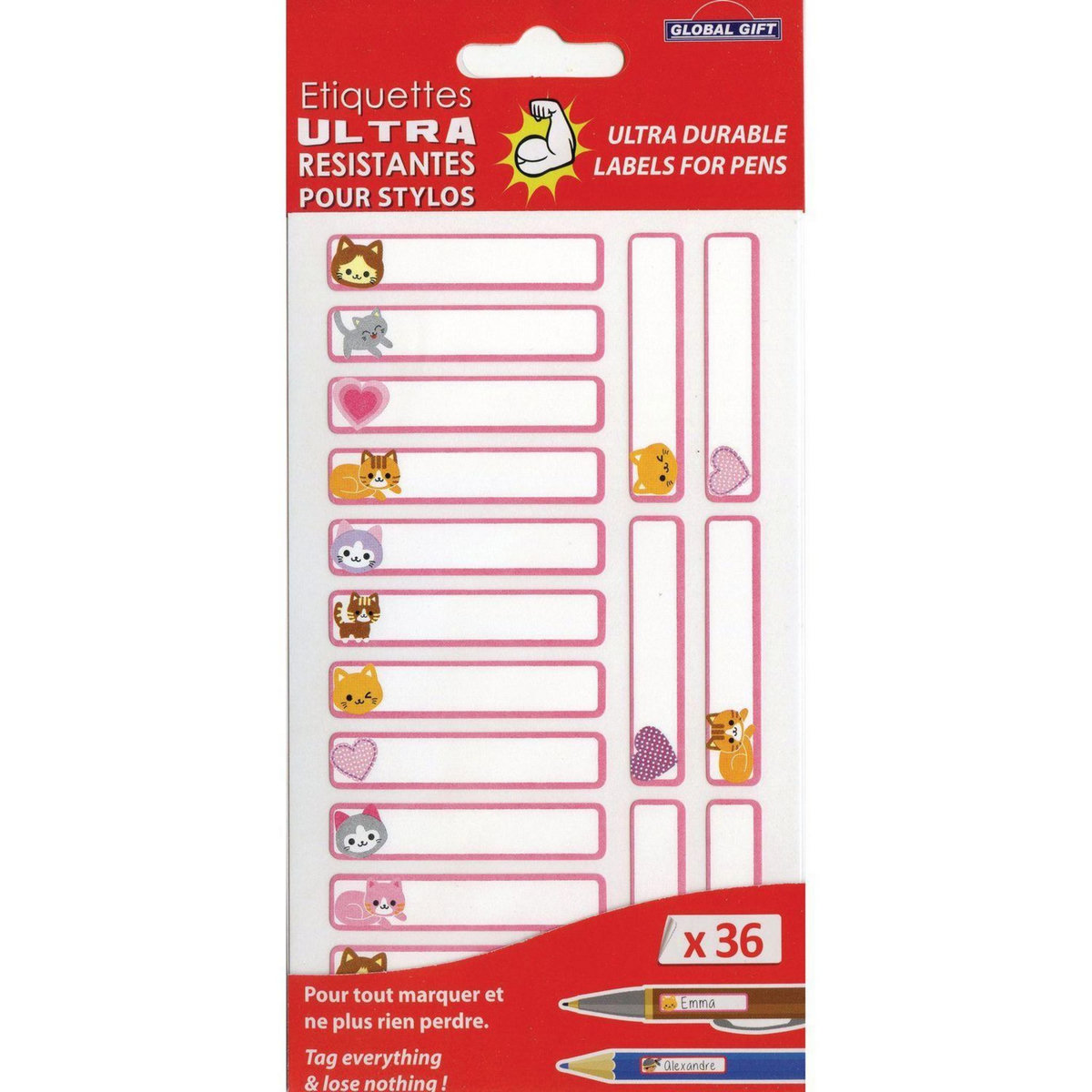 GLOBAL GIFT 36 étiquettes plastifiées - Chatons - Ultra-résistantes