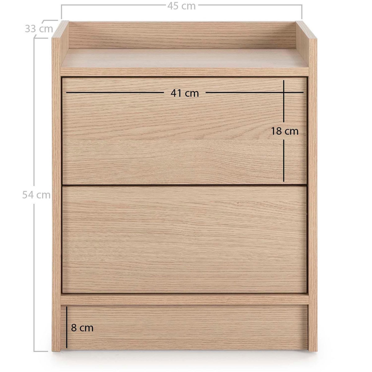 VS VENTA-STOCK Table de Chevet Moscú de 2 tiroirs, Couleur chêne