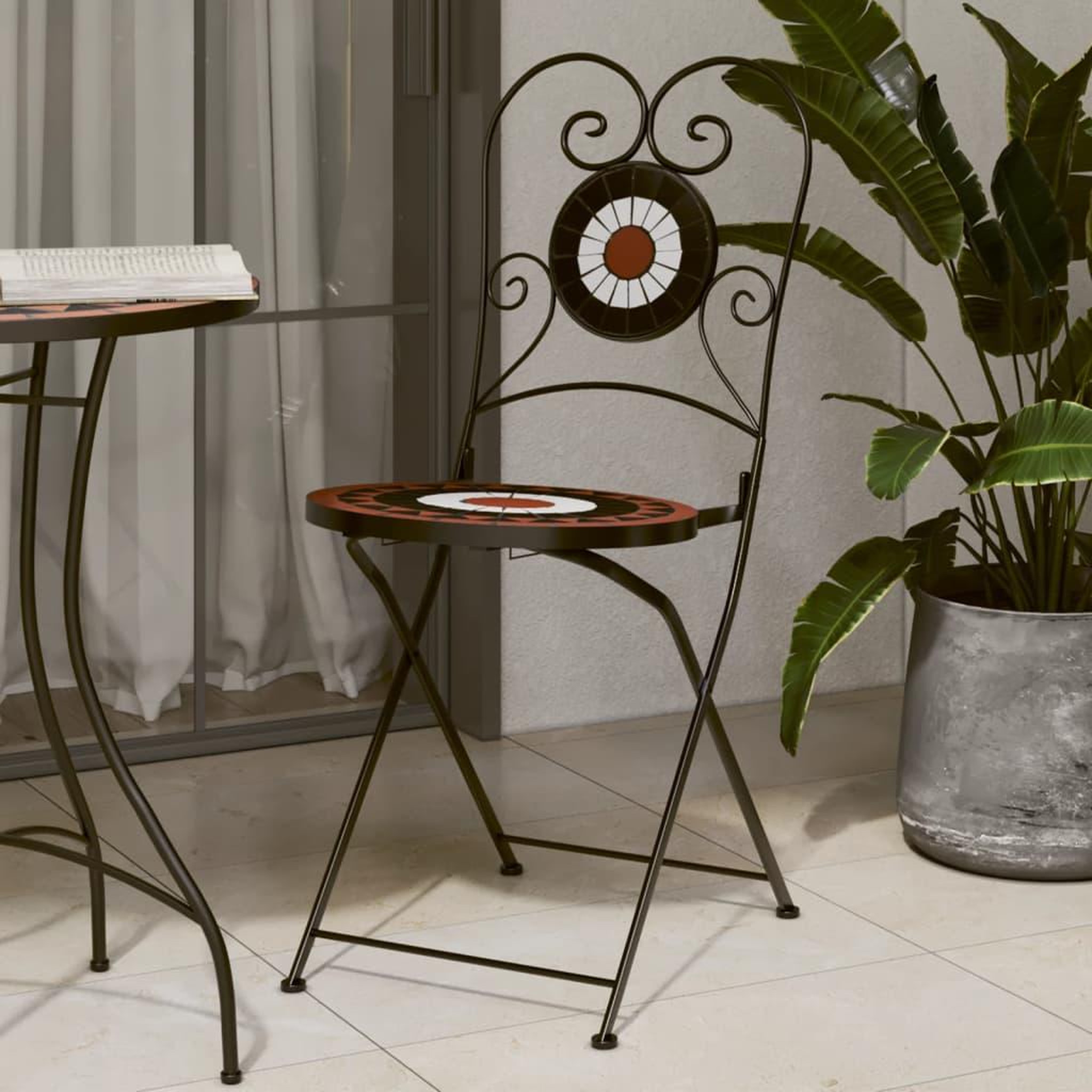 VIDAXL Chaises de bistro pliables lot de 2 terre cuite blanc ceramique