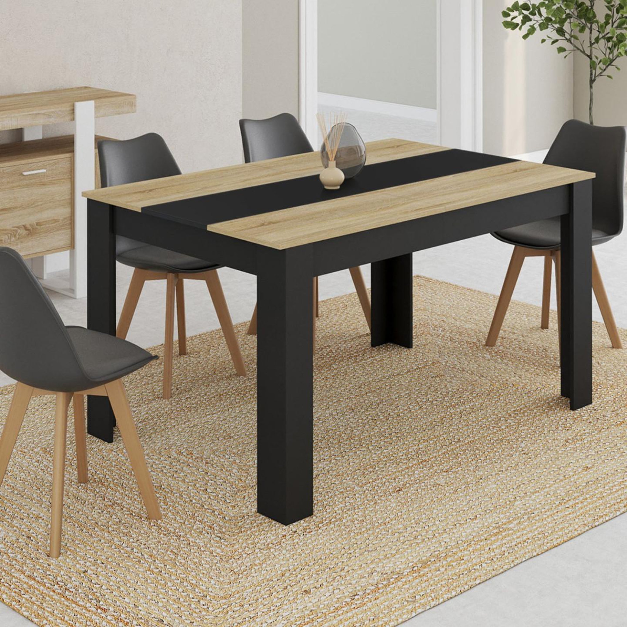 Voir la diapositive 2 : ID MARKET Table à manger rectangle georgia 6 personnes noire et imitation hêtre 140 x 80 cm