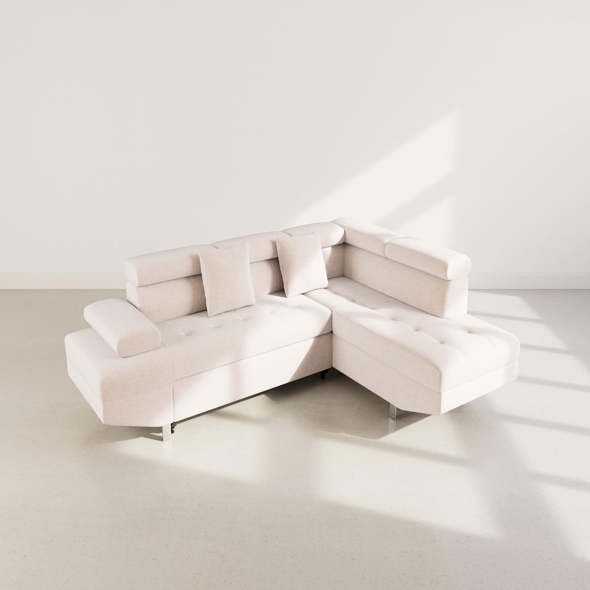 BEST MOBILIER Margaux - canapé d'angle droit 5 places convertible avec coffre et têtières réglables en velours texturé