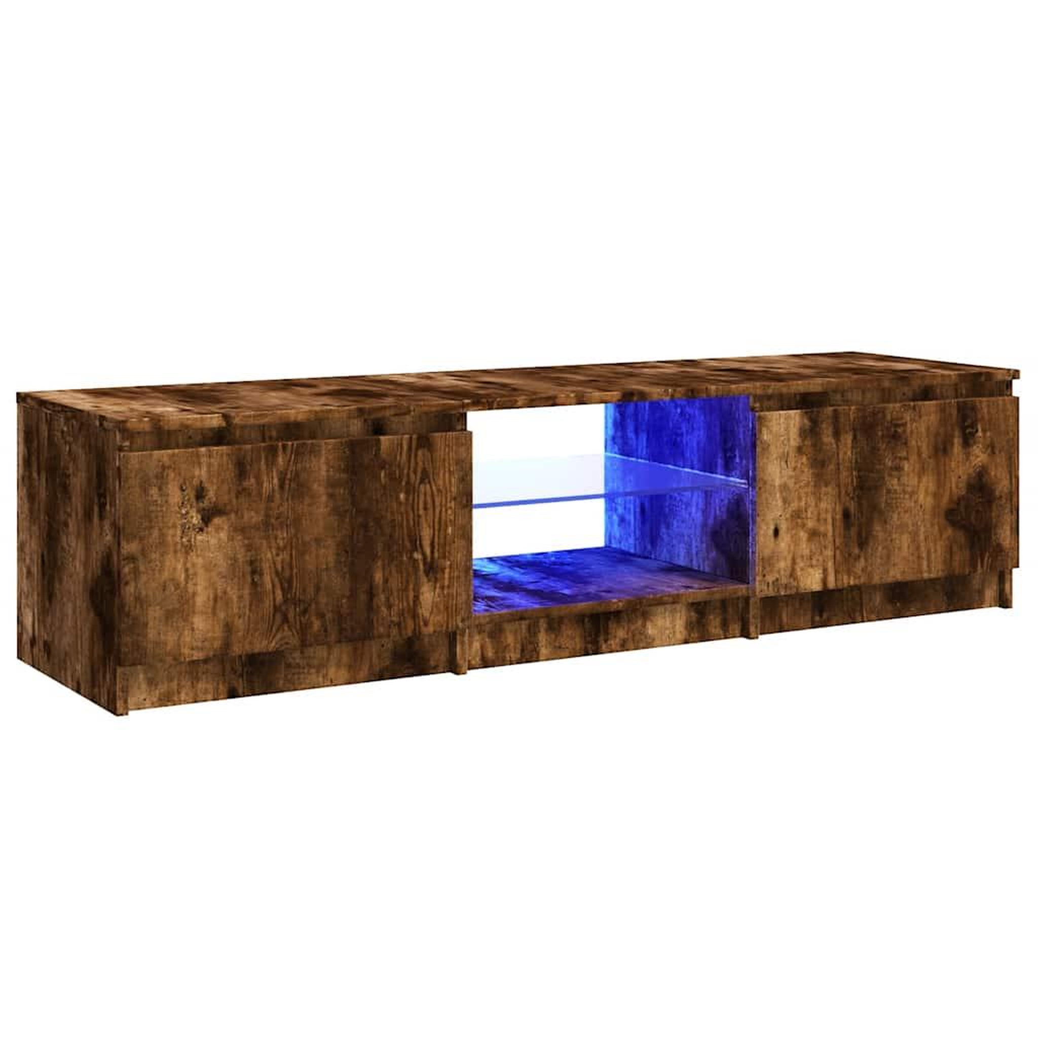 Voir la diapositive 2 : VIDAXL Meuble TV avec lumieres LED Chene fume 140x40x36 cm