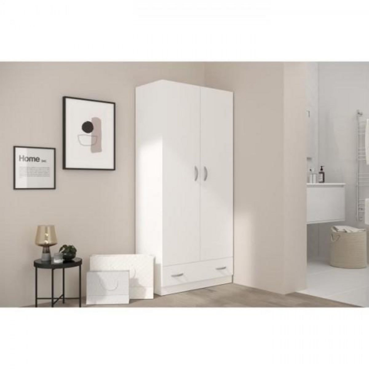 PARISOT PARISOT Armoire 2 portes battantes + 1 tiroir - Panneaux de particules - Décor Blanc - L 78 cm x P 38 cm x H 170 cm - VARIA