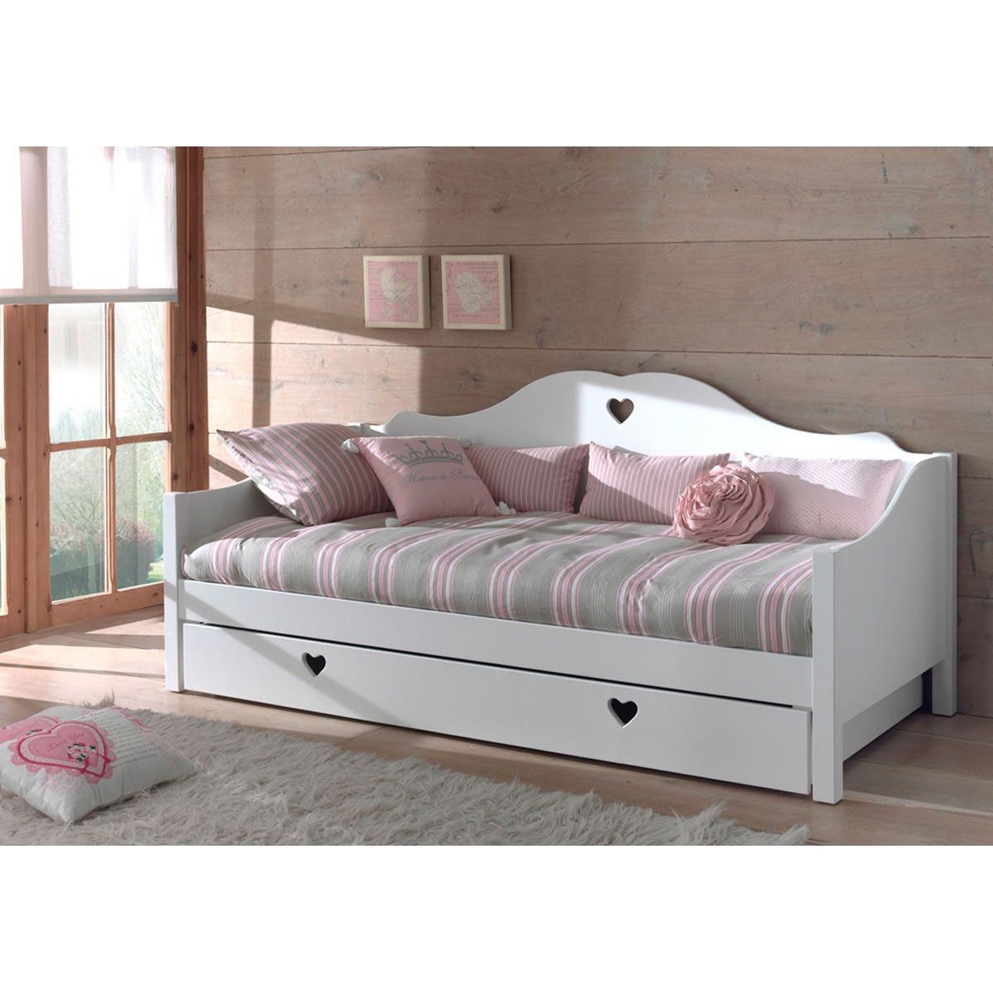 Paris Prix Lit banquette enfant à tiroir  amori  90x200cm blanc