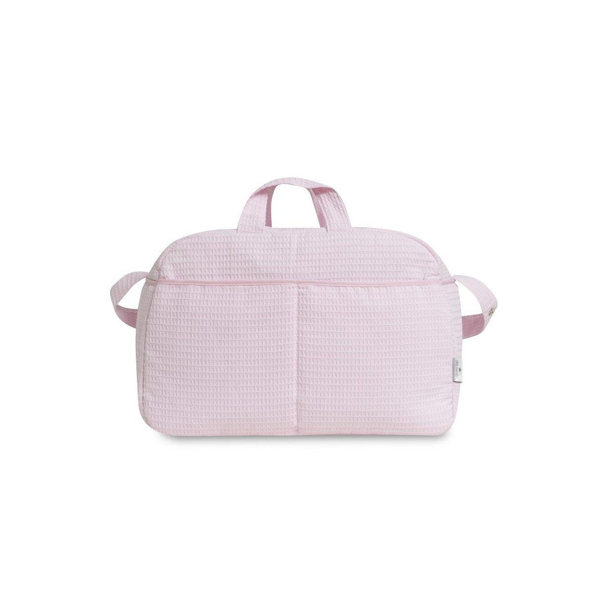 Voir la diapositive 2 : INTERBABY Sac à langer  - coton nid d'abeille - rose - trousse et matelas à langer