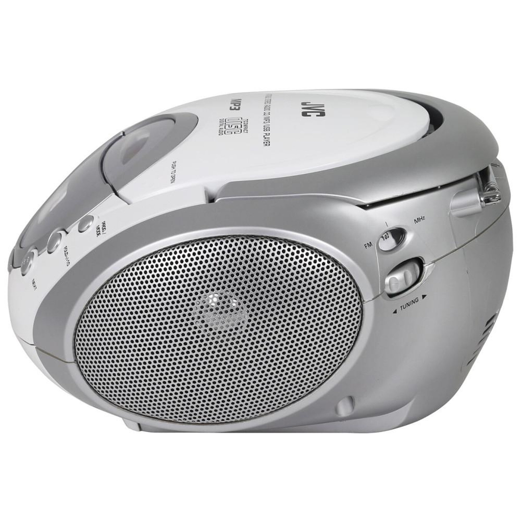 Voir la diapositive 4 : JVC Radio CD stéréo argent RD-F321W avec lecture CD MP3, tuner FM/AM analogique, port USB et entrée AUX