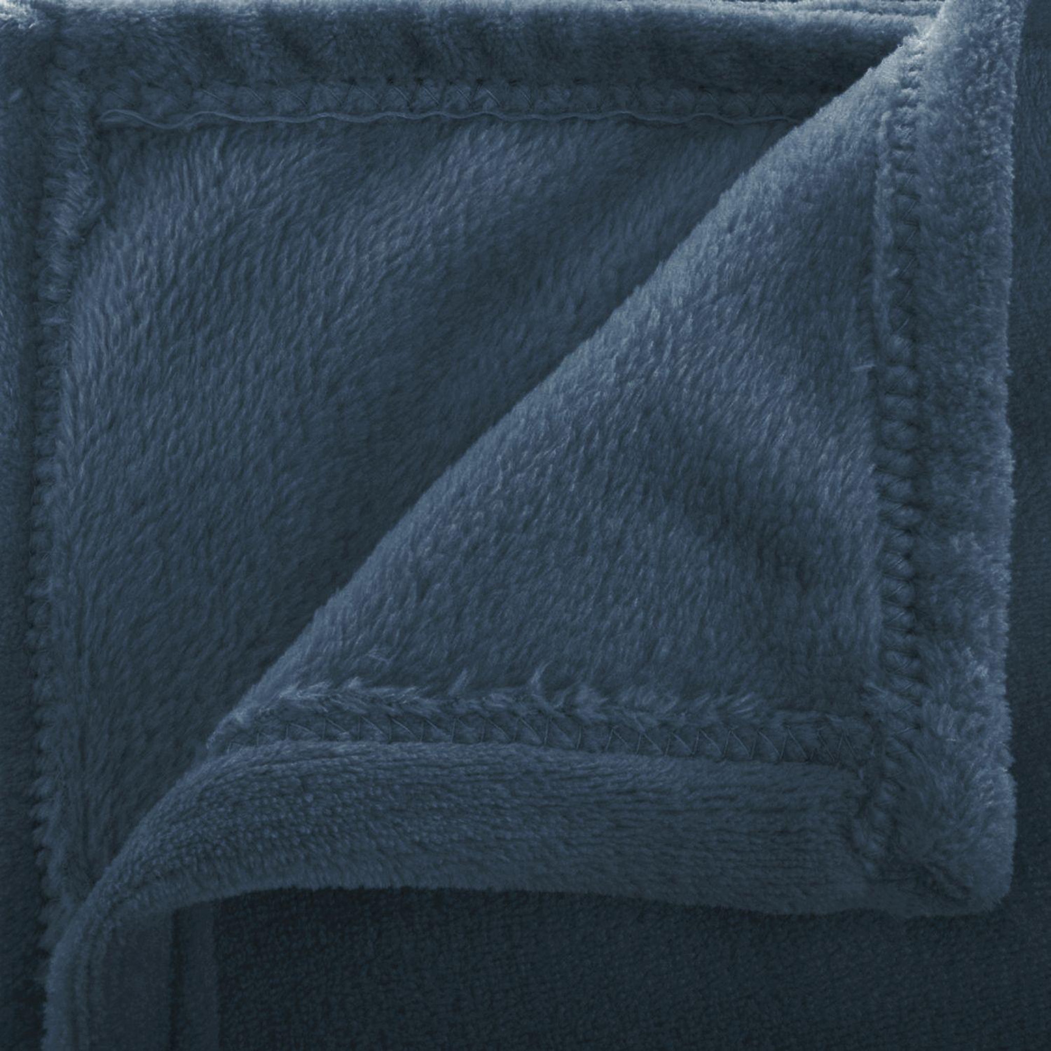Voir la diapositive 2 : ATMOSPHERA Grand plaid en flanelle uni - 180x130 cm - Bleu foncé