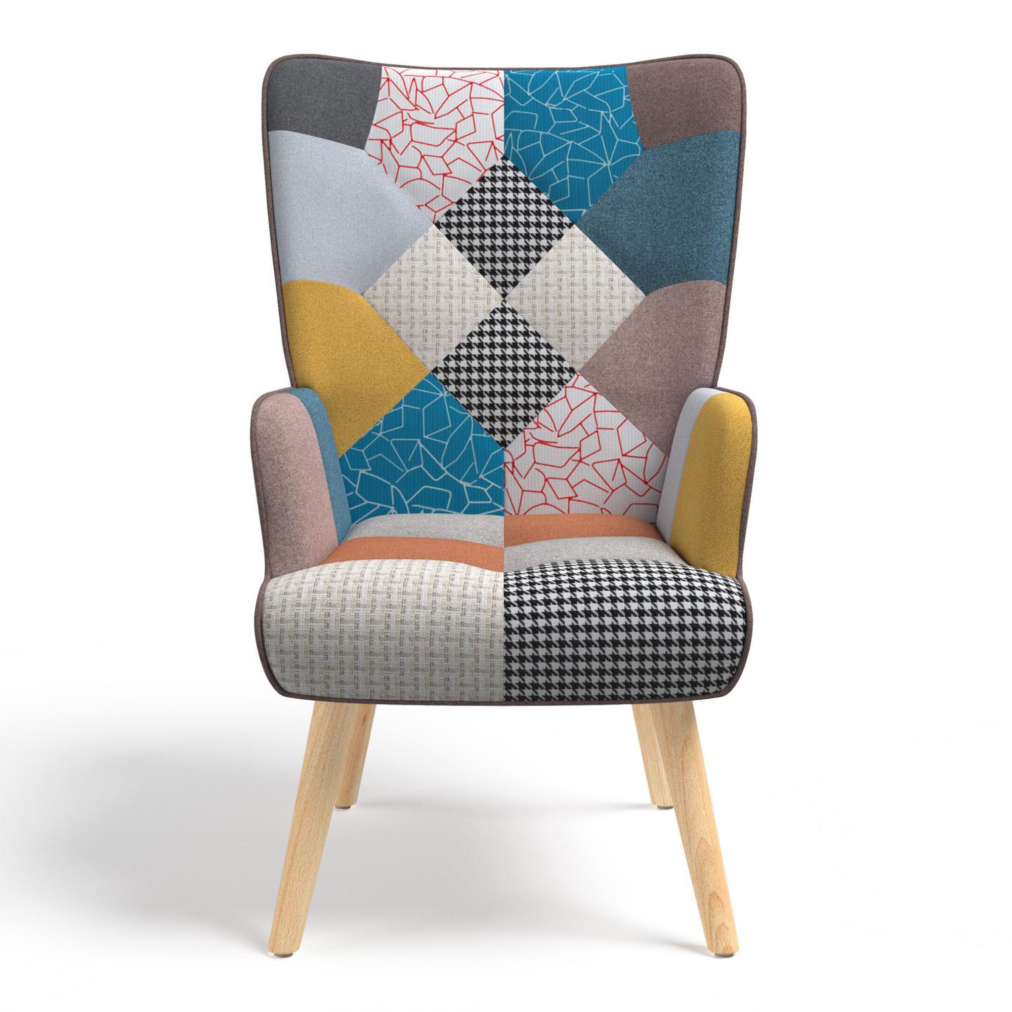 Voir la diapositive 3 : ID MARKET Fauteuil scandinave ivar en tissu patchwork multicouleurs