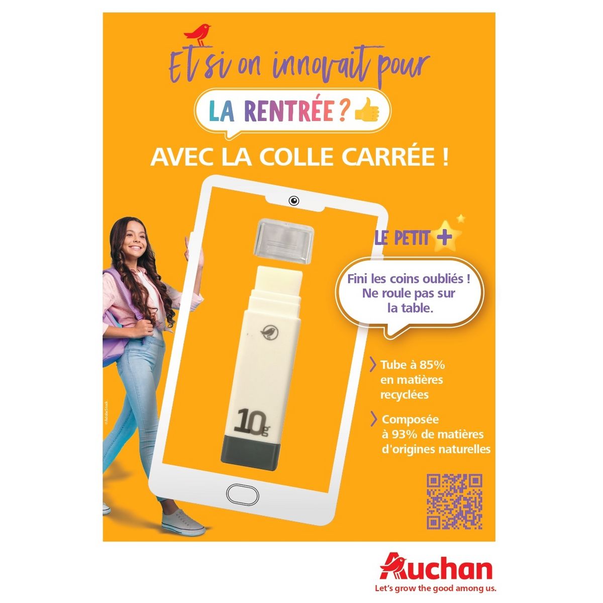 AUCHAN Lot de 2 bâtons de colle rectangulaire en matières recyclées - 10g
