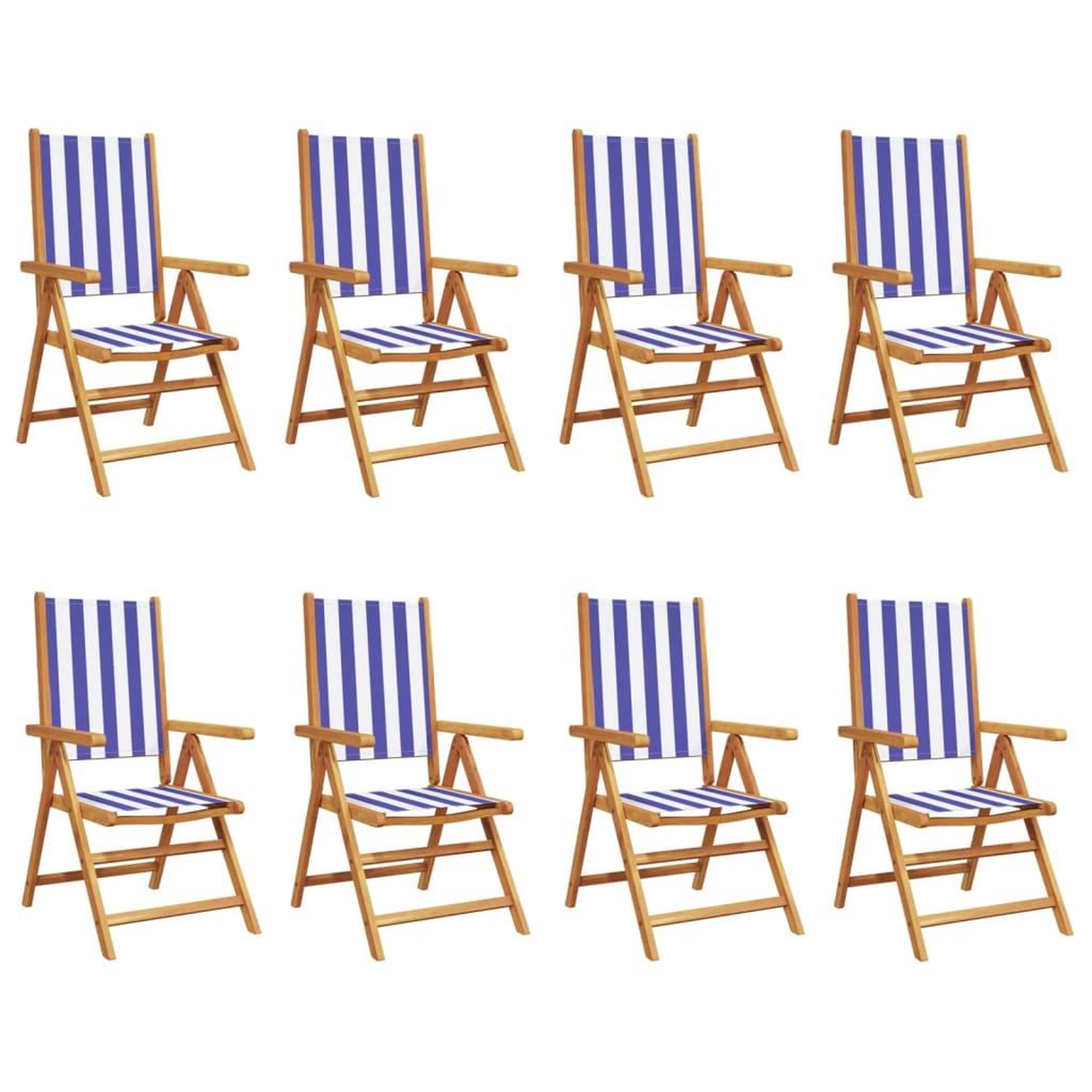 Voir la diapositive 2 : VIDAXL Chaises inclinables de jardin lot de 8 tissu et bois massif