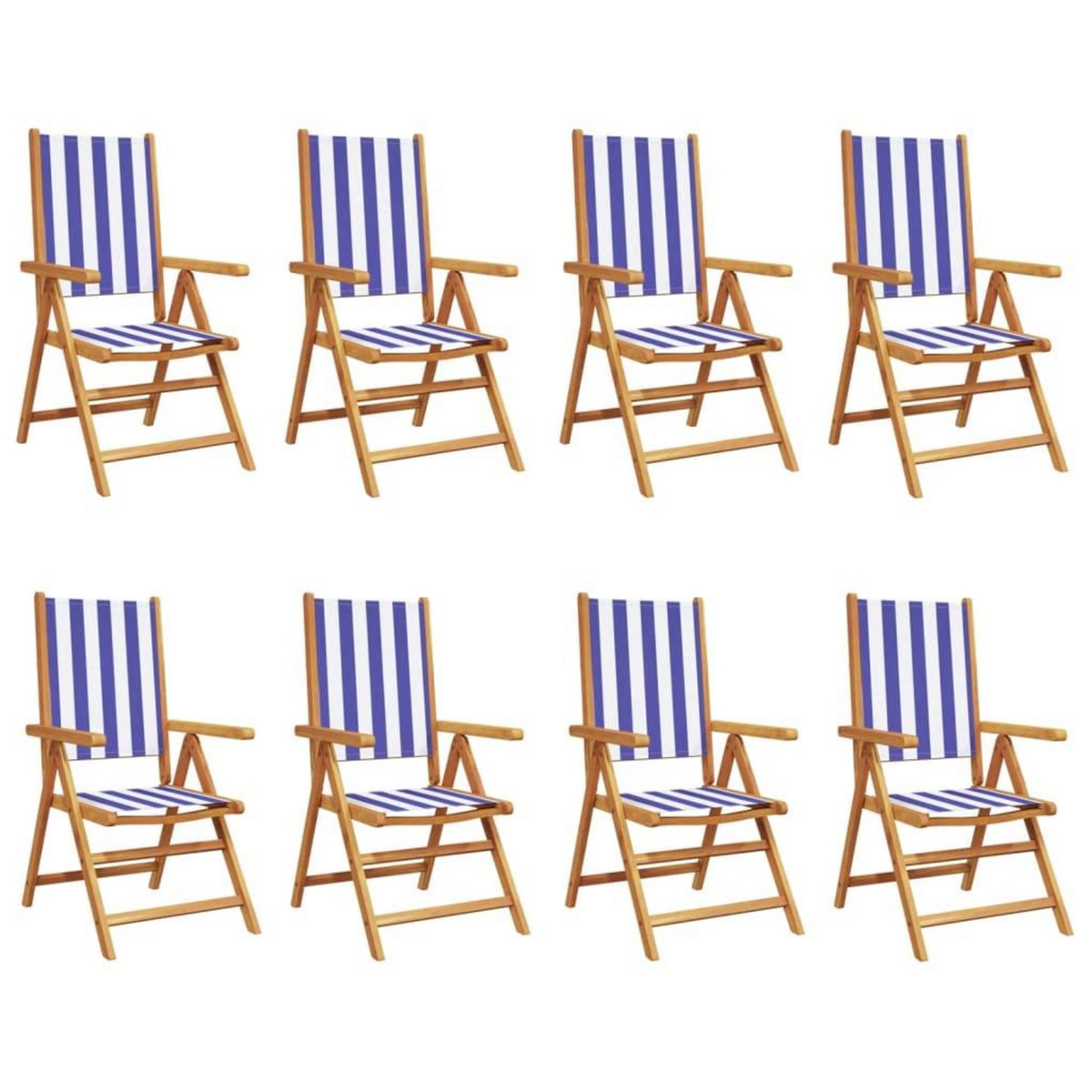 VIDAXL Chaises inclinables de jardin lot de 8 tissu et bois massif