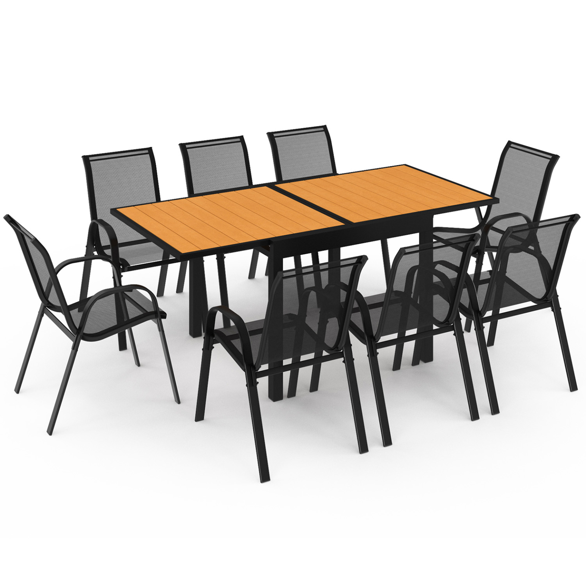 ID MARKET Salon de jardin poly table extensible 90-180 cm et 8 chaises bois et noir