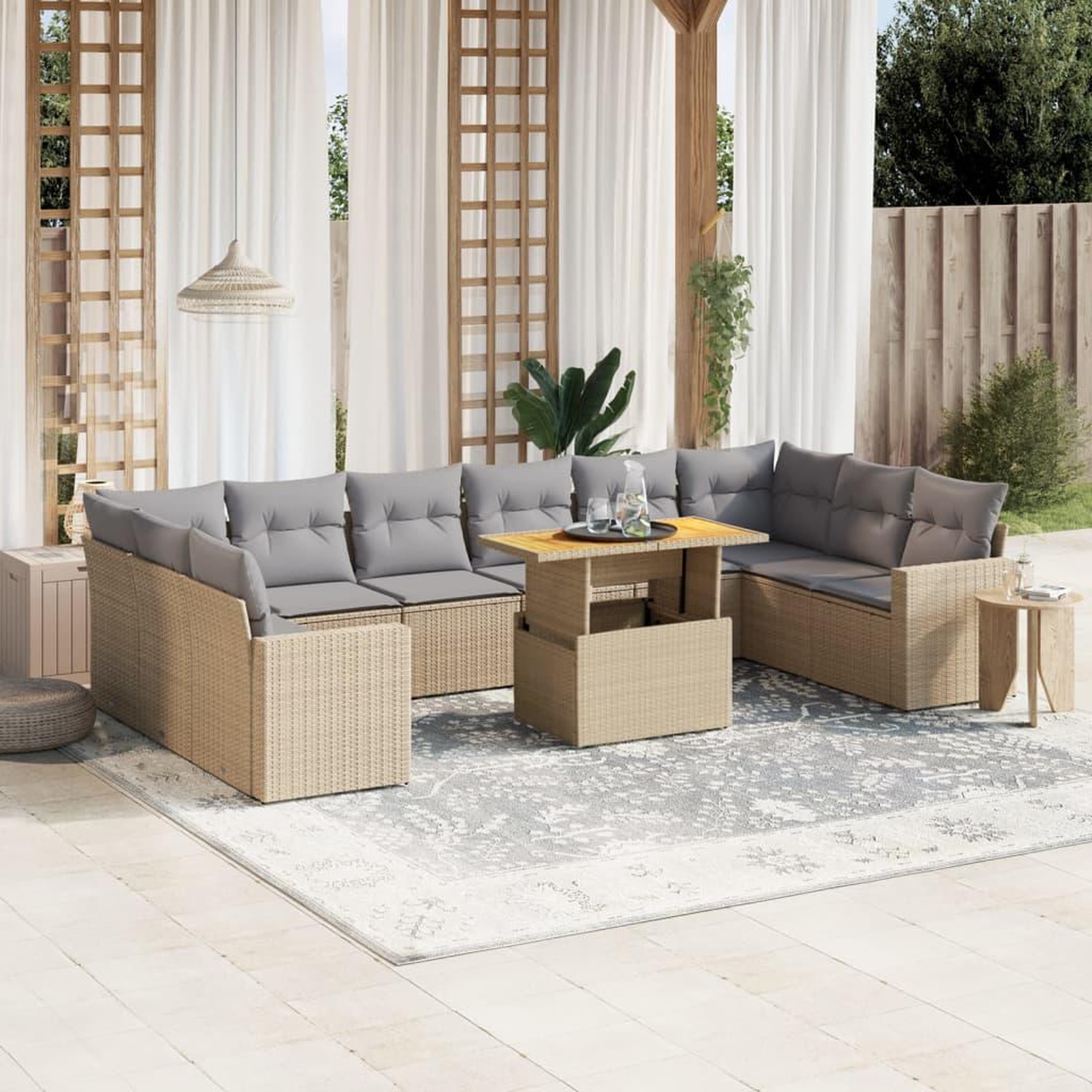 VIDAXL Salon de jardin 11 pcs avec coussins beige resine tressee
