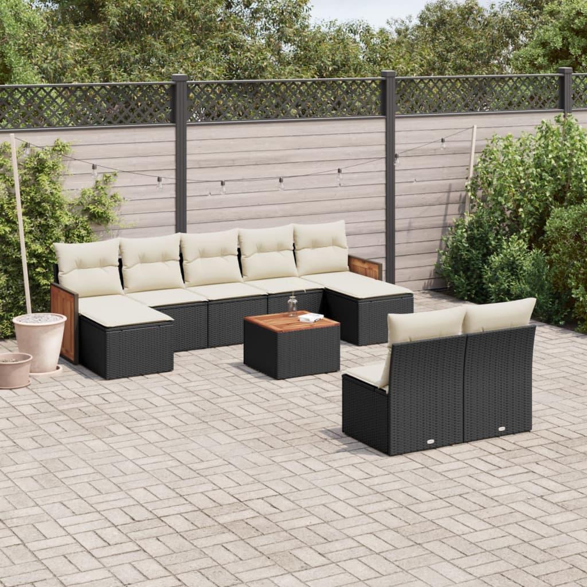 VIDAXL Salon de jardin 10 pcs avec coussins noir resine tressee