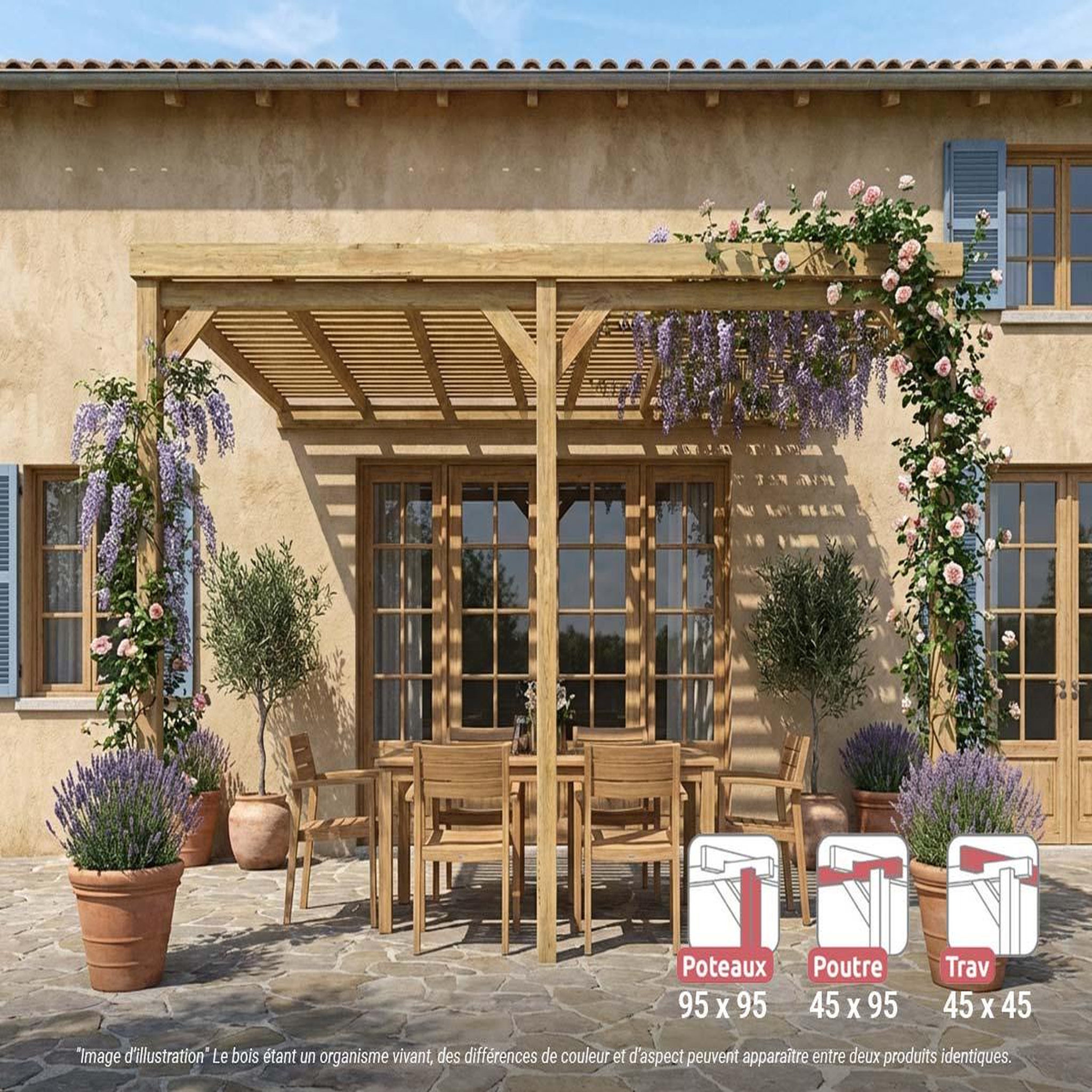 JARDIDECO Pergola adossée en bois montpellier 510 x 420 cm - maderland