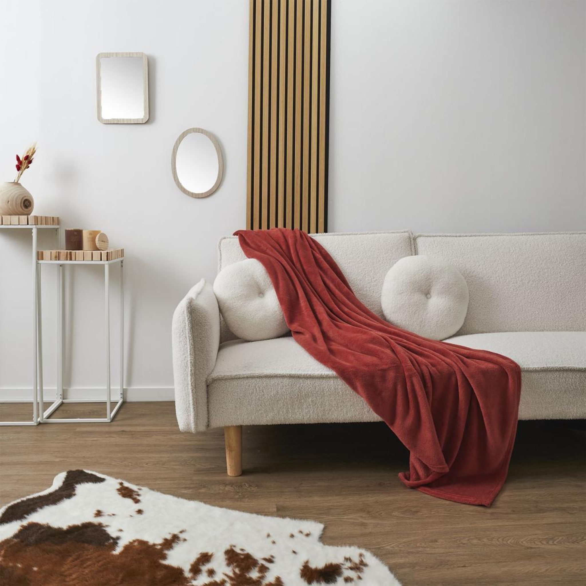 Voir la diapositive 2 : The Home Deco Factory Plaid microfibre  roméo  150x200cm terracotta
