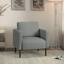 Voir la diapositive 4 : HOMCOM Fauteuil style contemporain grand confort piètement métal noir tissu toucher lin gris chiné