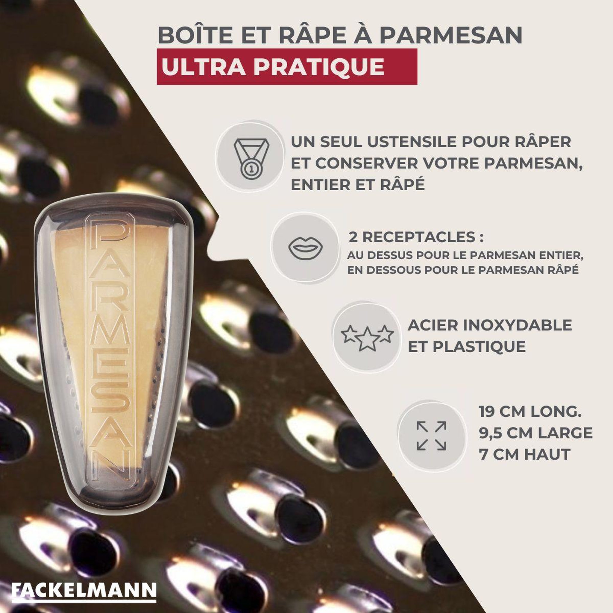 Voir la diapositive 3 : Fackelmann Râpe à parmesan et sa boîte de rangement 19 cm Fackelmann Handmade Tradition