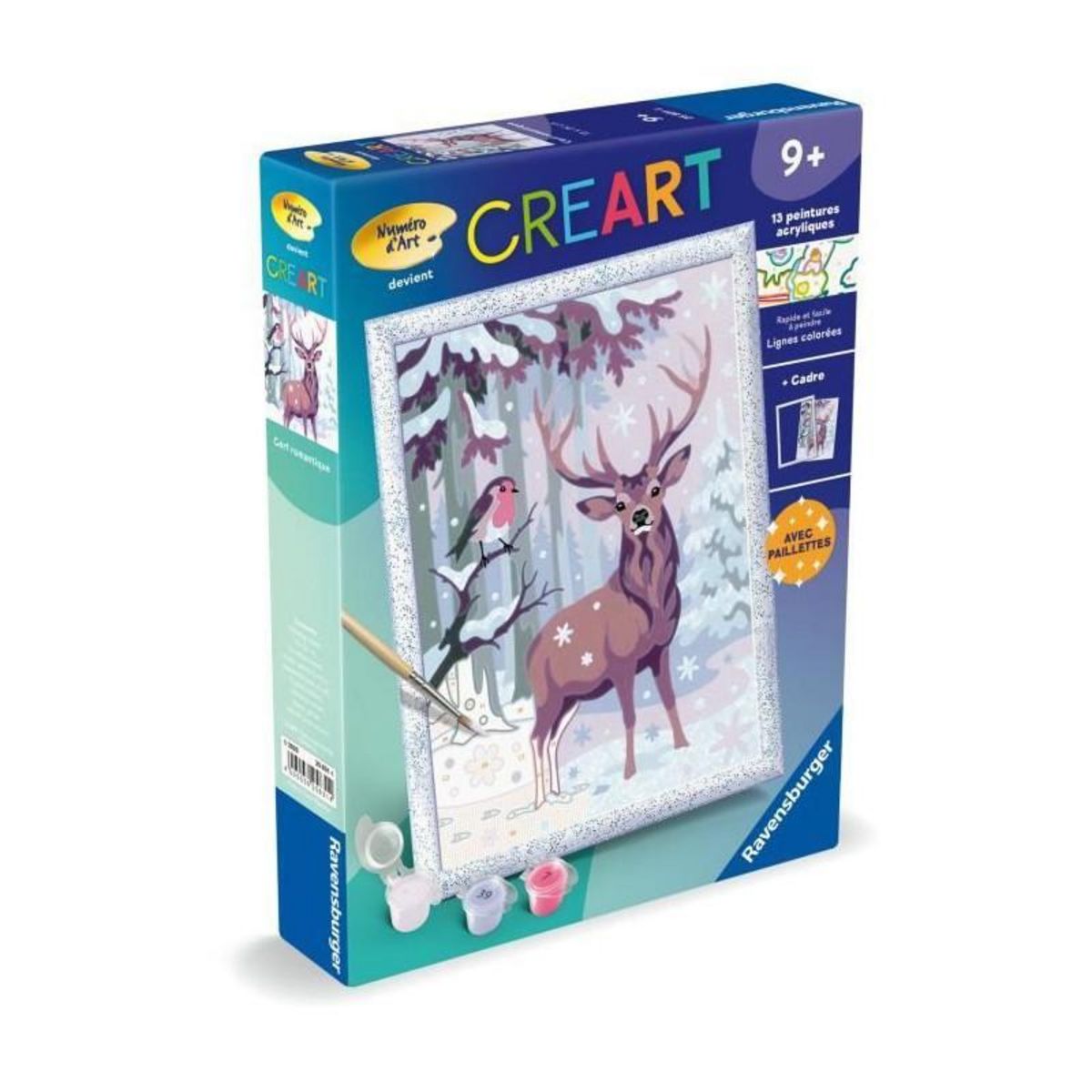 RAVENSBURGER CreArt Kids 18x24cm Cerf romantique, Kit de peinture par numéros Numéro d'Art, Des 9 ans, 25831, Ravensburger