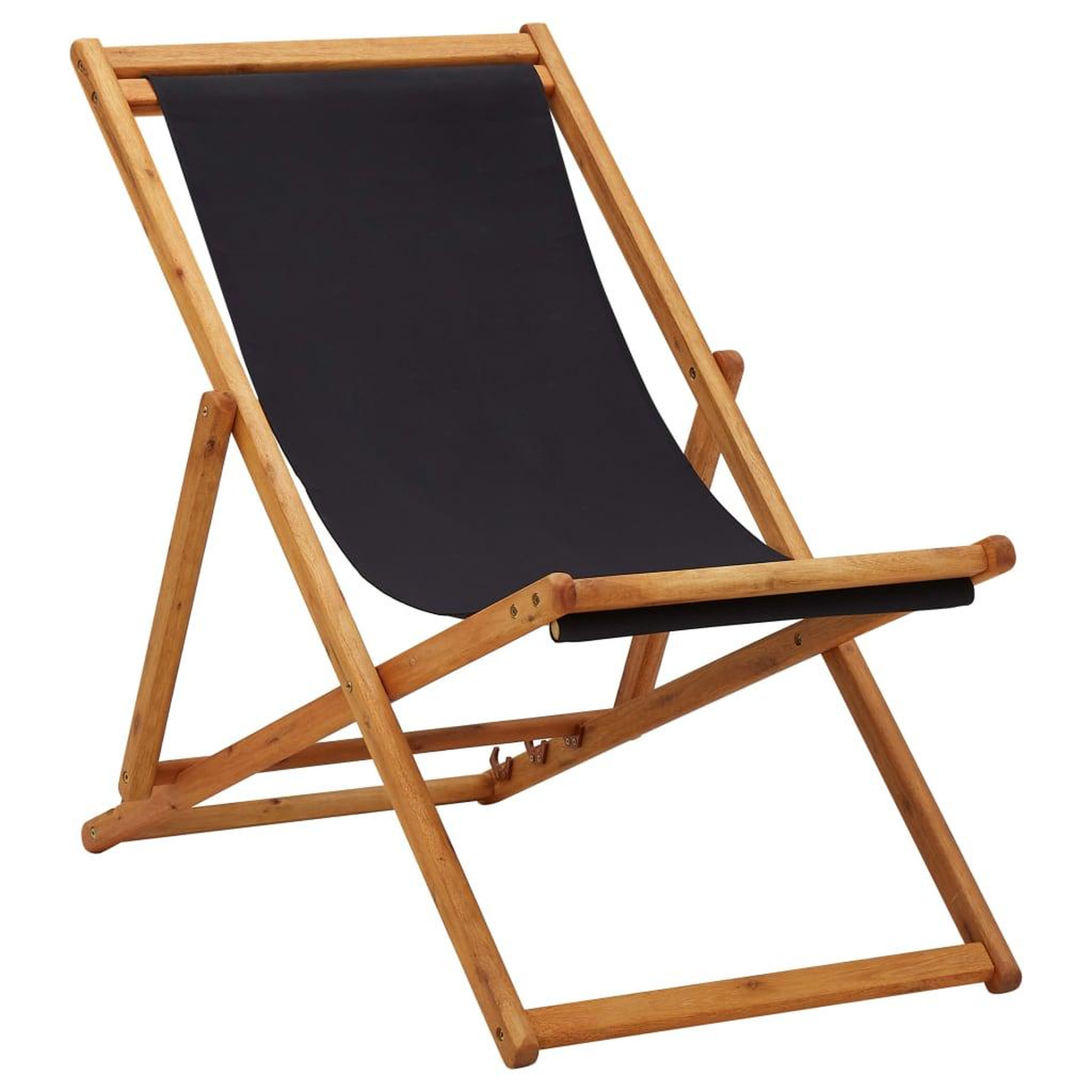 Voir la diapositive 1 : VIDAXL Chaise pliable de plage bois d'eucalyptus et tissu noir