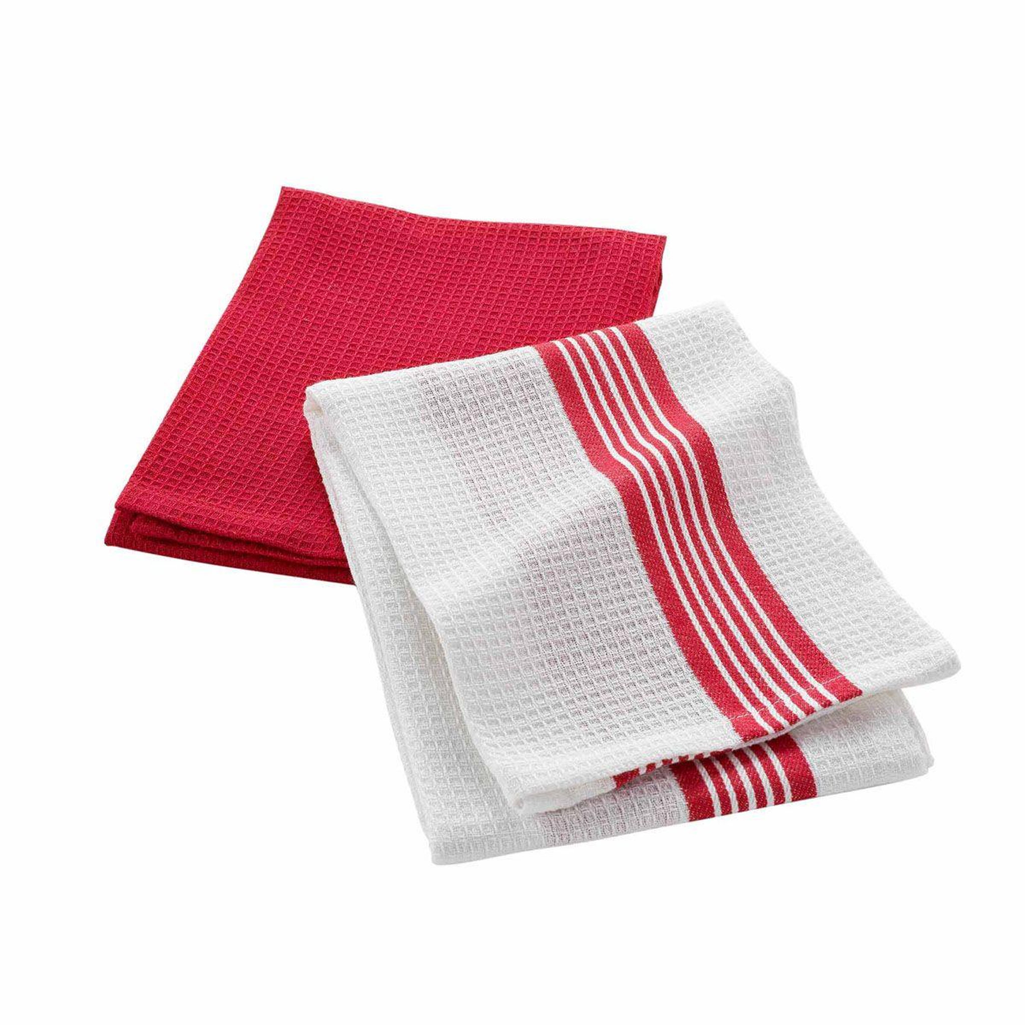Douceur d'Intérieur Lot de 2 torchons nid d'abeille  suzette  50x70cm rouge