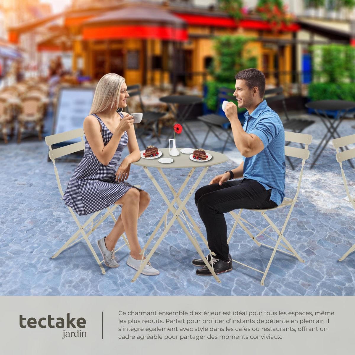 tectake Ensemble table et chaises bistrot pour 2 personnes crème