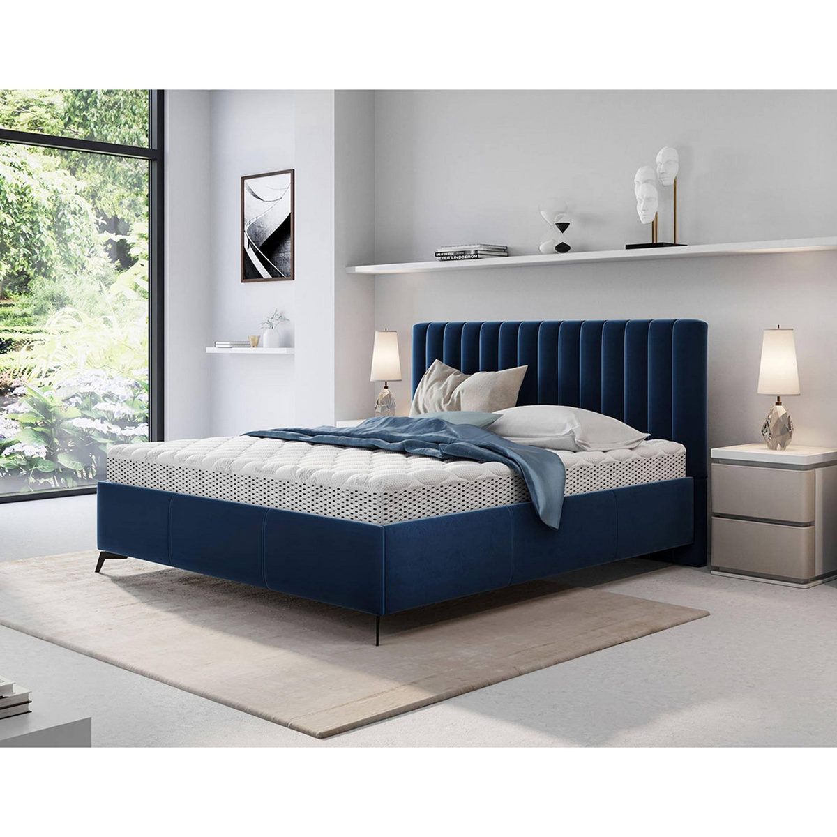 BEST MOBILIER Mendoza - lit coffre - 160x200 - sommier inclus - en velours