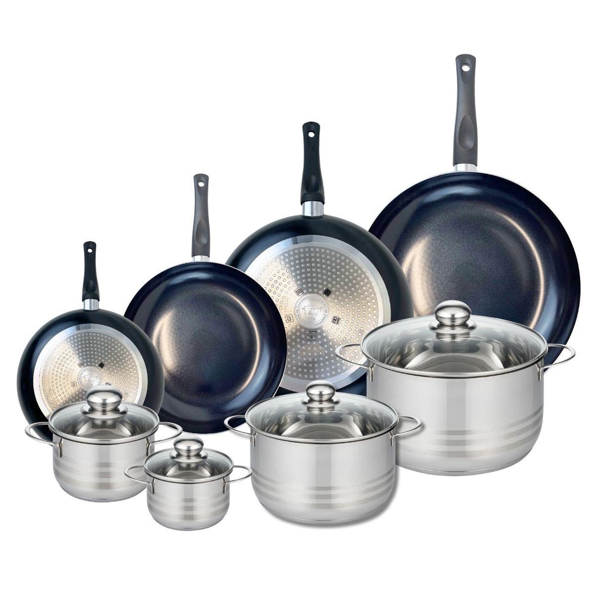 ELO Ensemble de 4 poêles de cuisson 20, 24, 28 et 32 cm et 4 faitouts 12, 14, 20 et 24 cm elo prima brillant