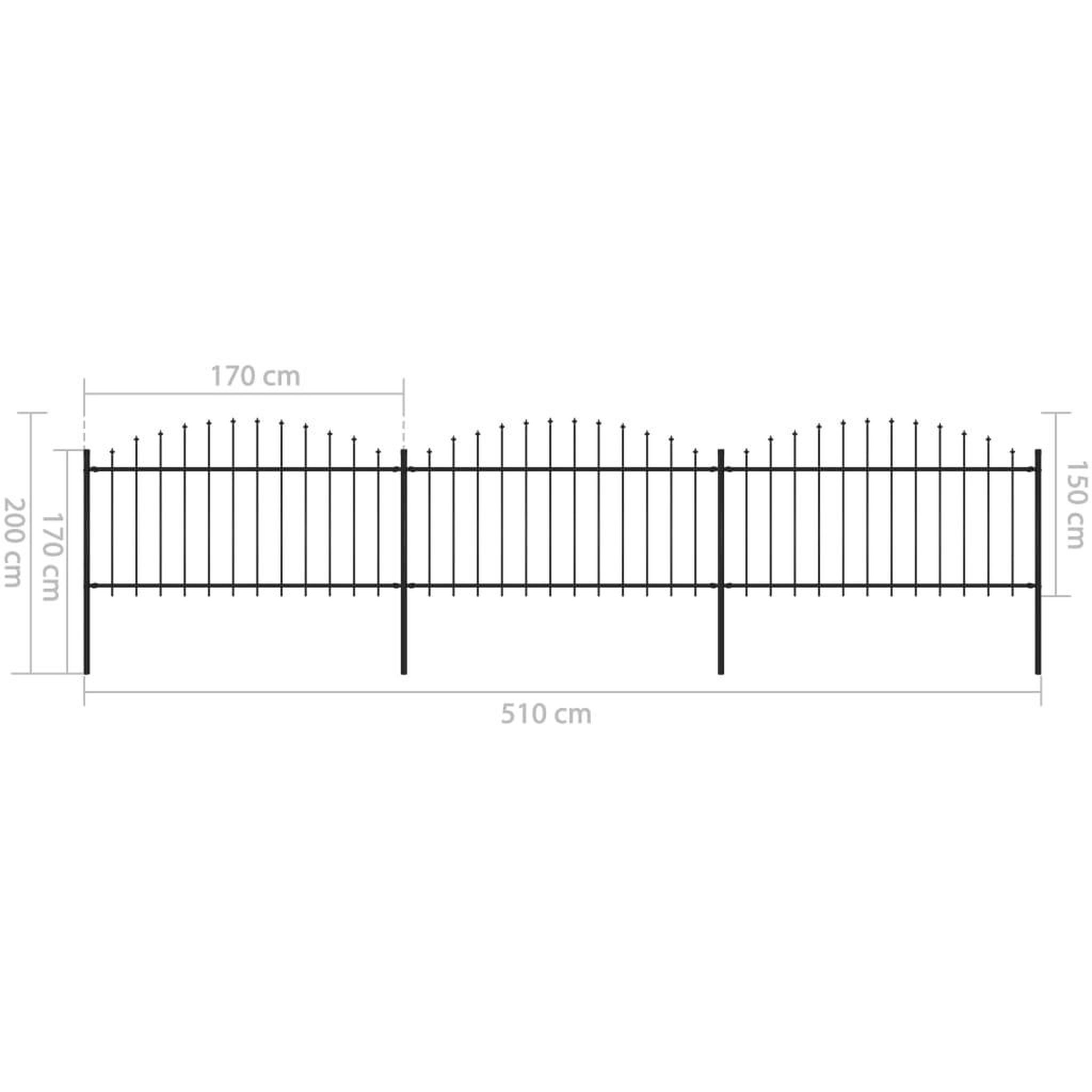 Voir la diapositive 6 : VIDAXL Cloture de jardin a dessus en lance Acier (1,25-1,5)x5,1 m Noir