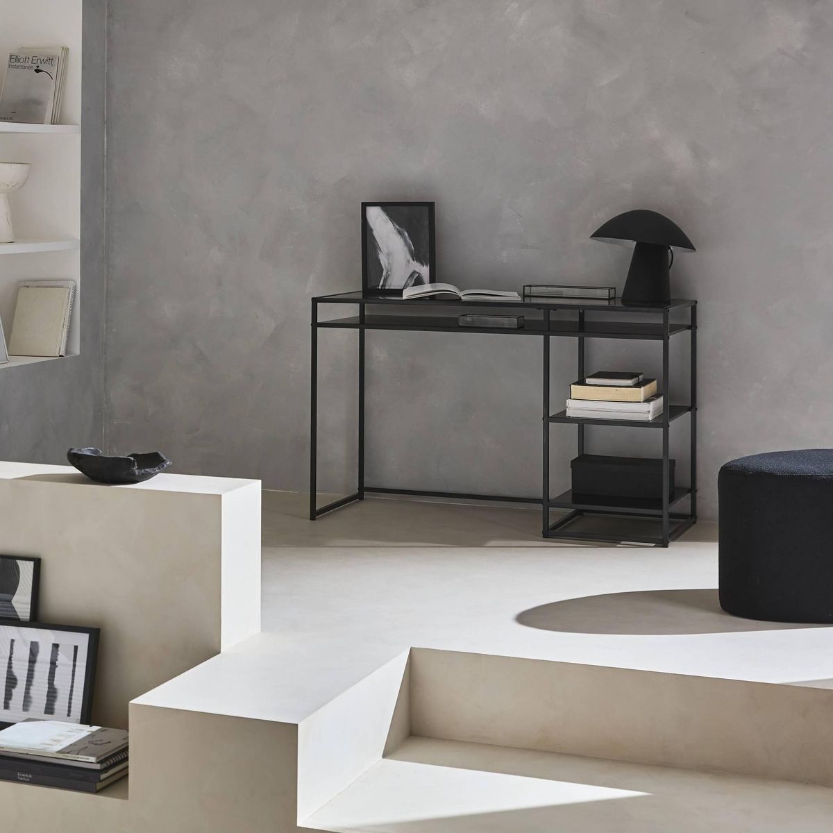 SWEEEK Bureau avec casiers et deux étagères en métal noir 120cm - INDUSTRIELLE