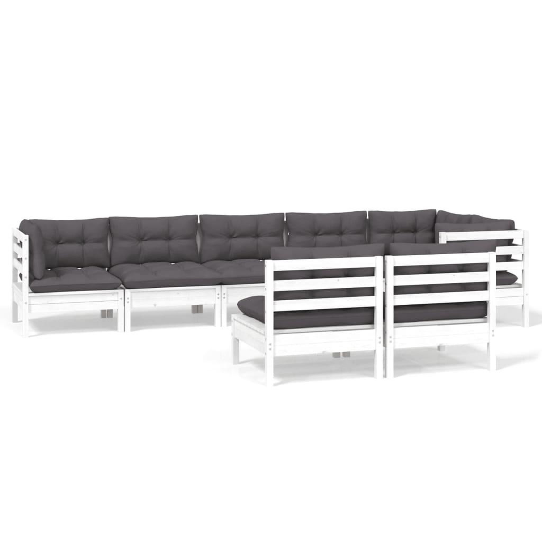 Voir la diapositive 2 : VIDAXL Salon de jardin 8 pcs avec coussins blanc bois de pin massif