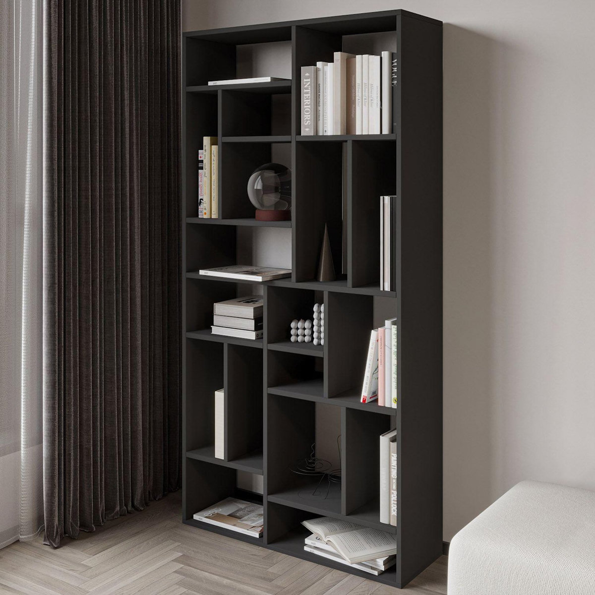 Habitat et Jardin Bibliothèque en bois  Nicola  - 90 x 30 x 180 cm - Gris anthracite