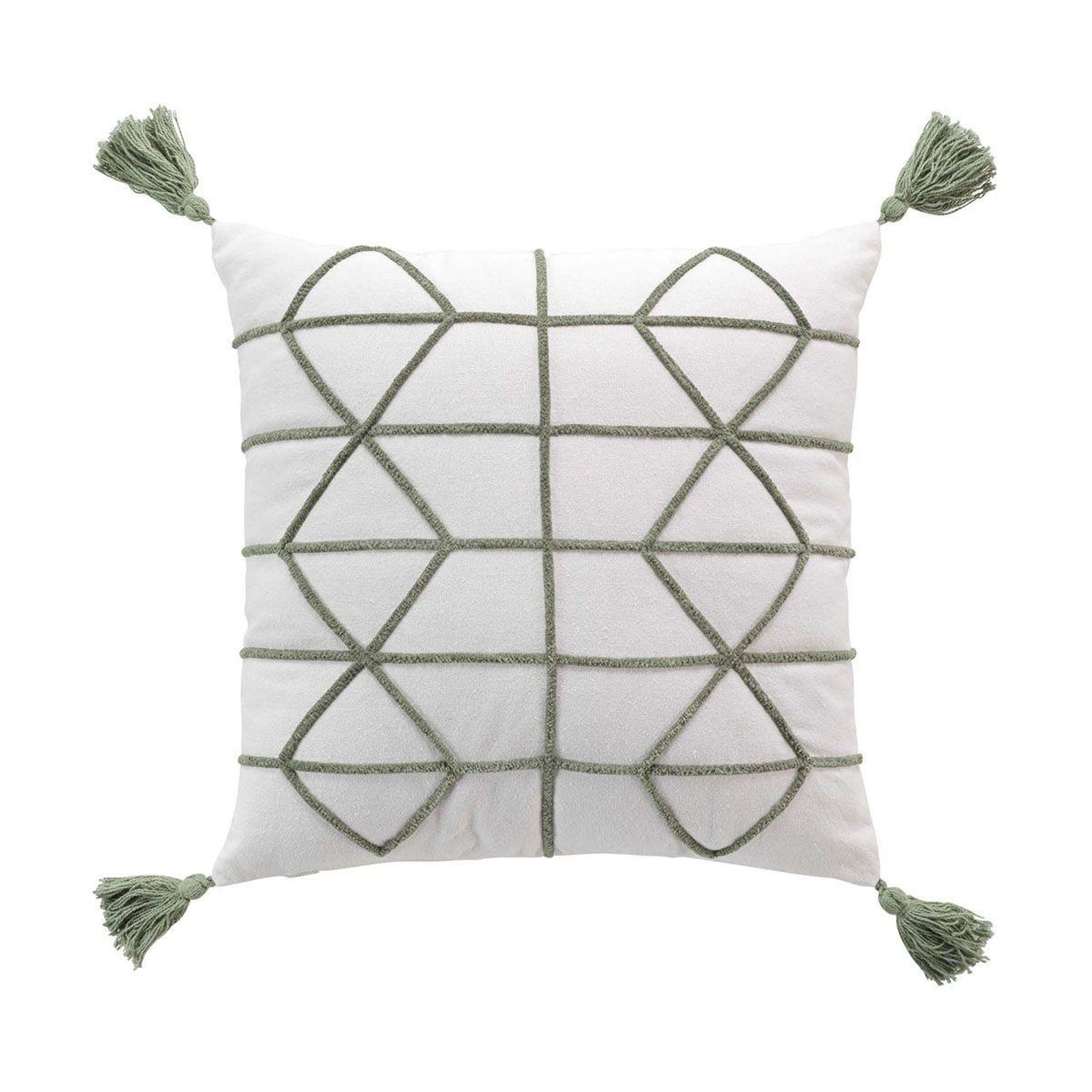 Douceur d'Intérieur Housse de coussin à pompons  soho  40x40cm naturel & vert