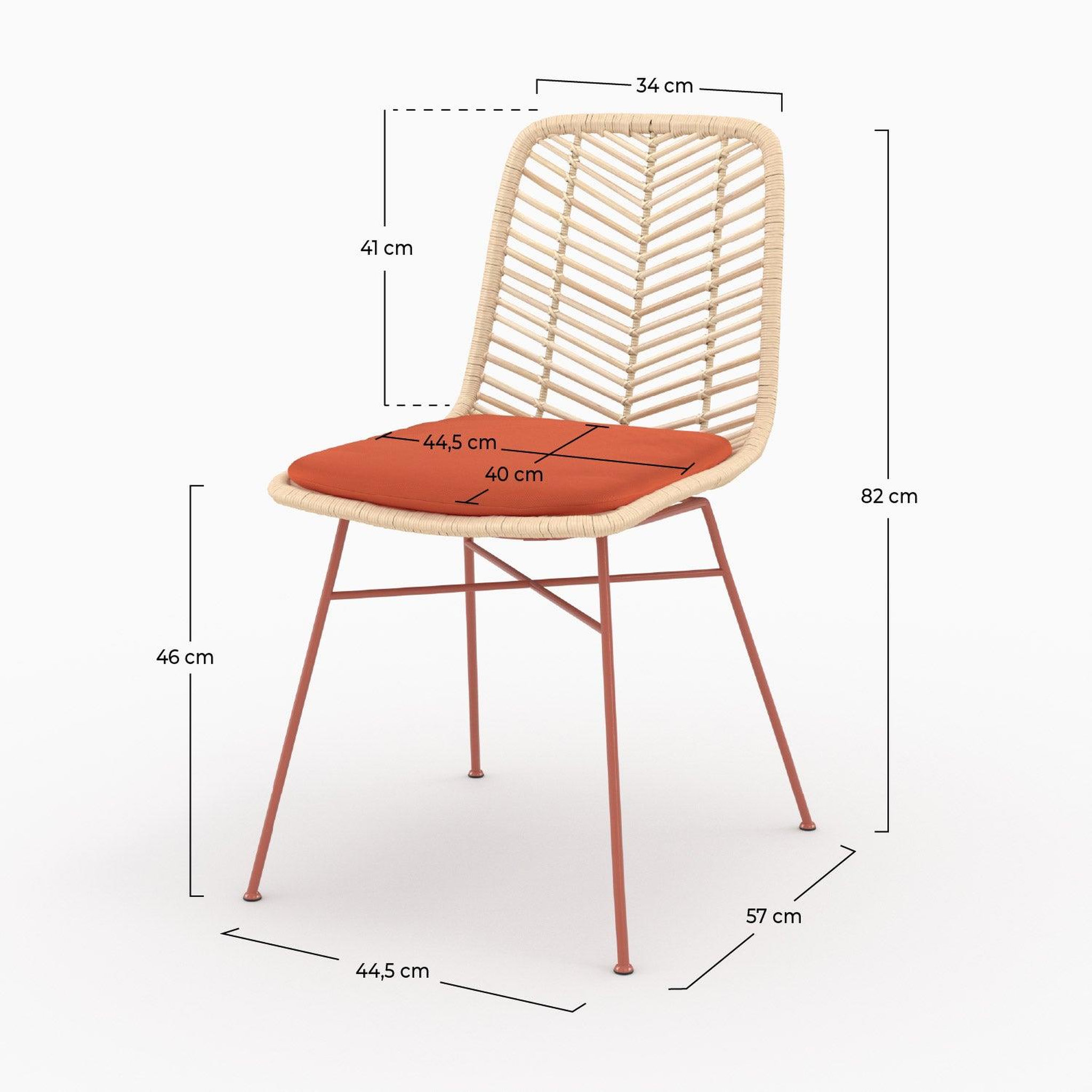 Voir la diapositive 4 : MAISON PAVANE Lot de 2 chaises en rotin et tissu orange vermillon -tamara