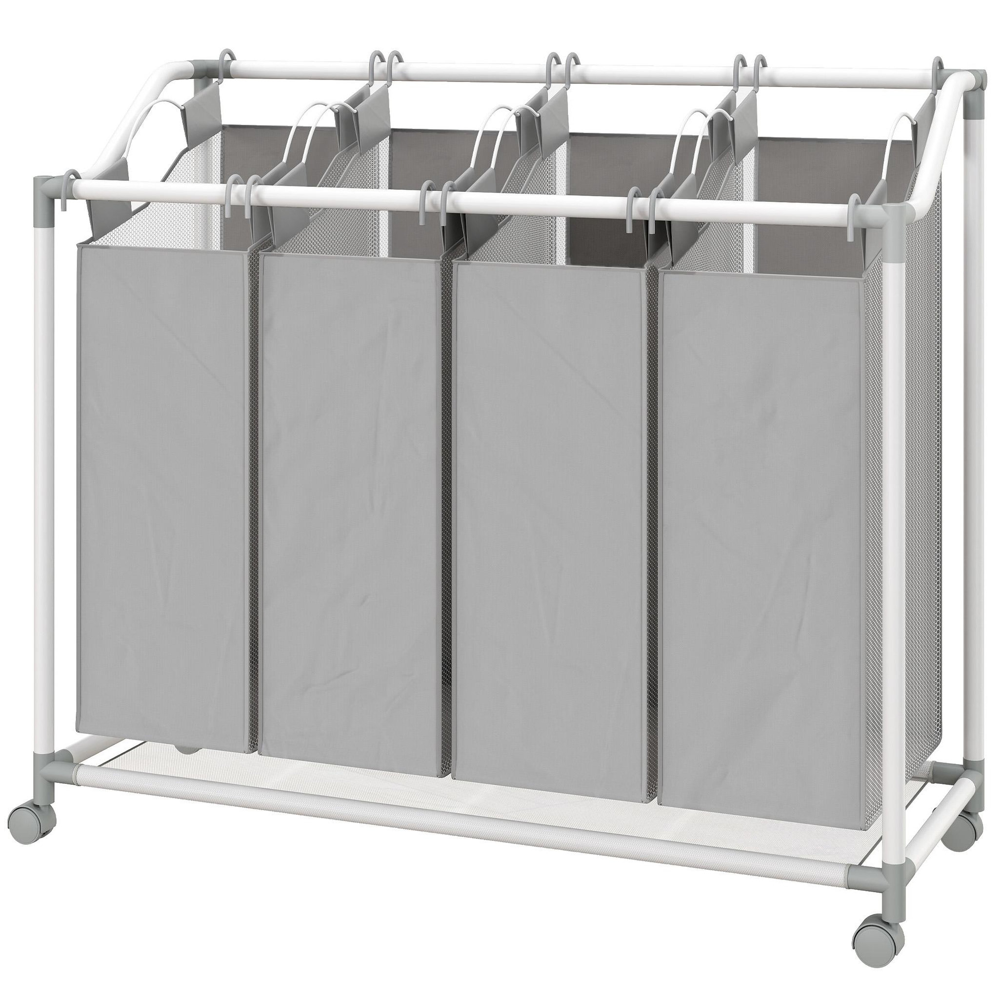 Voir la diapositive 5 : HOMCOM Panier à linge sur roulettes 4 sacs amovible métal tissu oxford gris