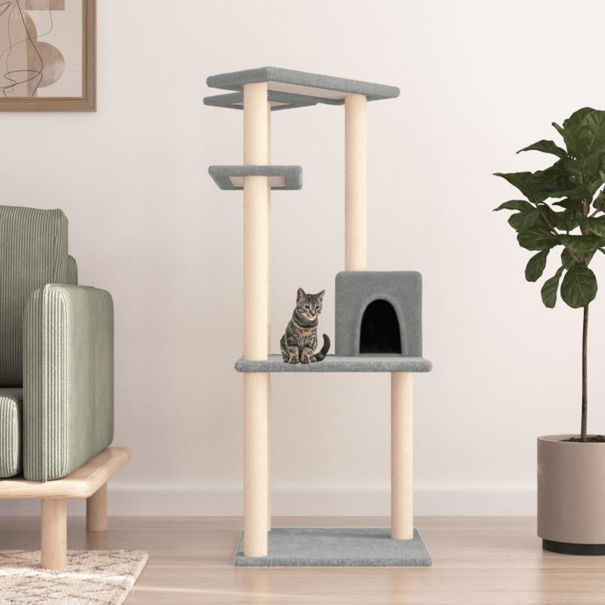 VIDAXL Arbre a chat avec griffoirs en sisal gris clair 123 cm