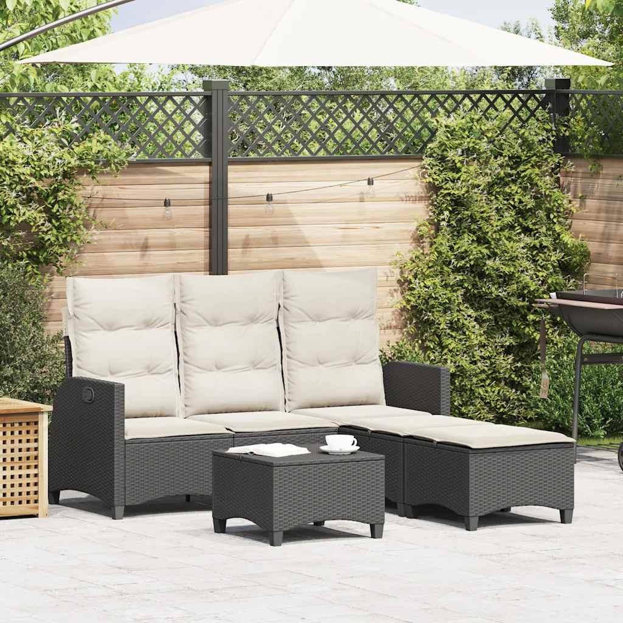 VIDAXL Salon de jardin 3 pcs avec coussins forme L noir resine tressee