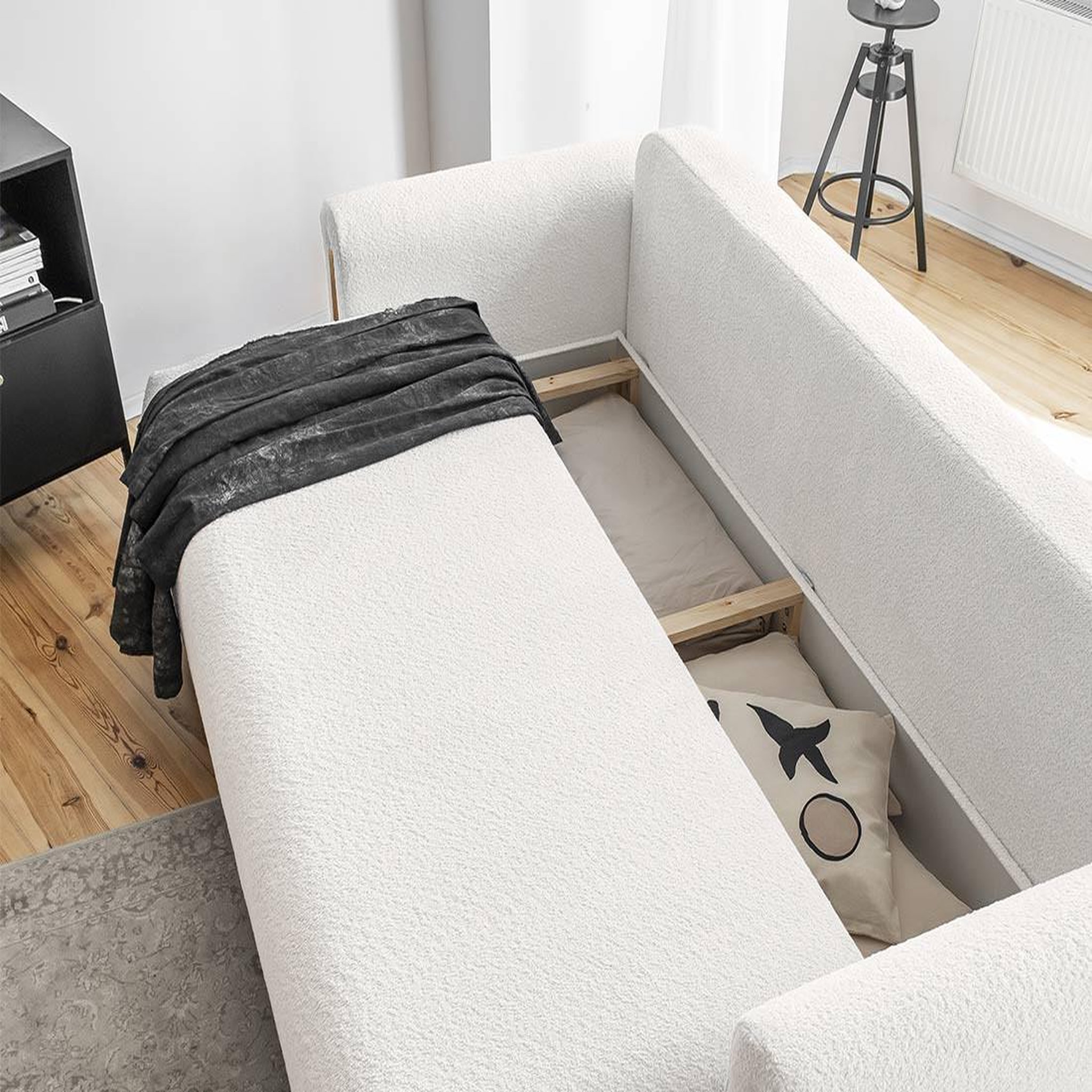 Voir la diapositive 3 : BEST MOBILIER Glendale - canapé droit 3 places - convertible avec coffre - en tissu bouclette