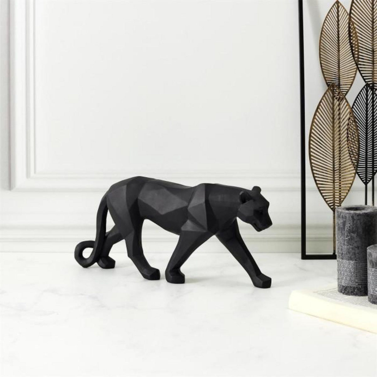 Paris Prix Statuette Déco  Panthère Origami  40cm Noir