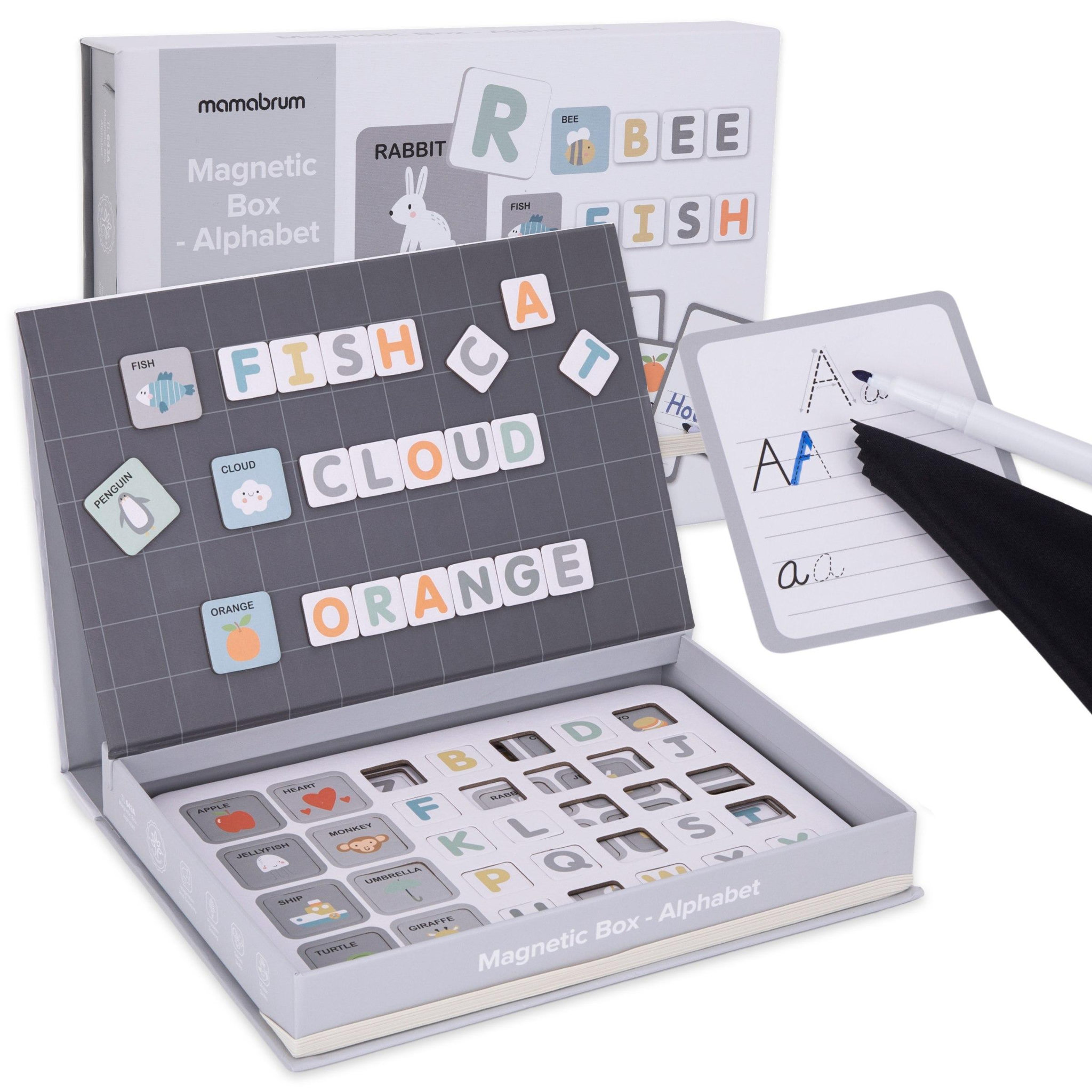 MAMABRUM Puzzle Magnétique Éducatif Alphabet et Mots avec Cartes et Lettres pour Enfants dès 3 Ans