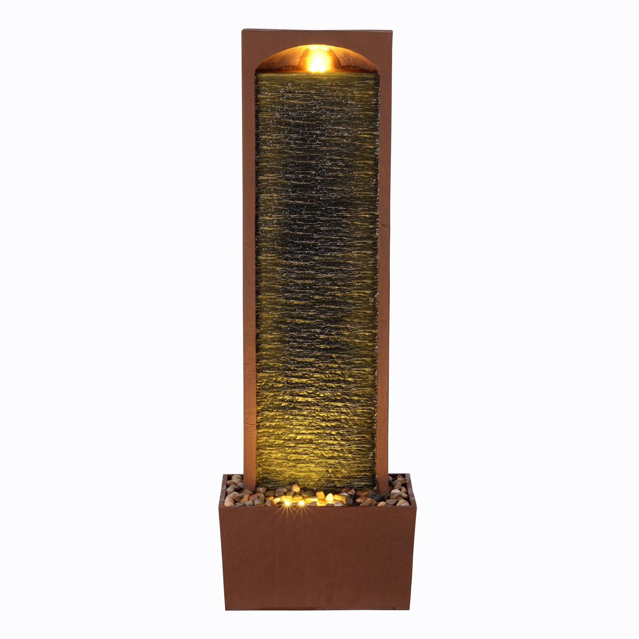 Voir la diapositive 1 : TEAMSON HOME Fontaine cascade LED extérieure 98 cm, façade texturée et galets