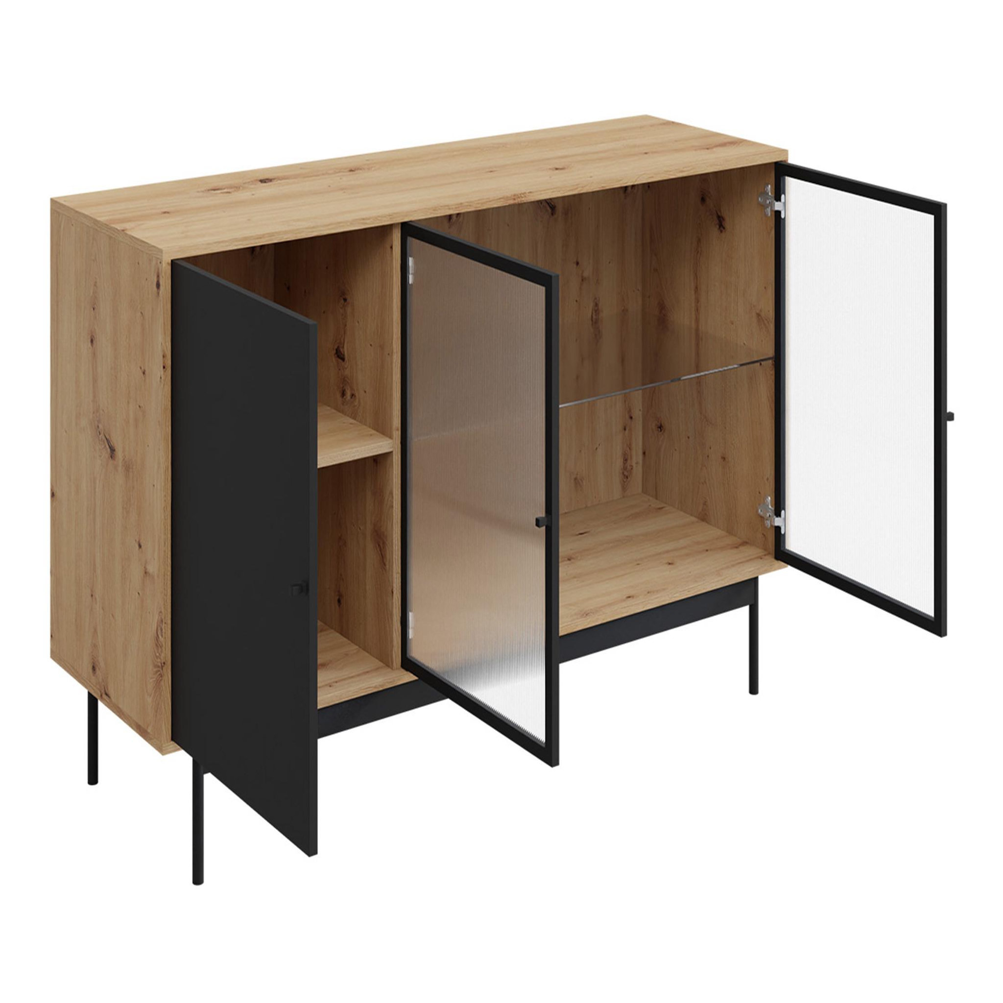 Voir la diapositive 2 : BEST MOBILIER Lamia - buffet bas - effet bois et noir - 3 portes - 148 cm