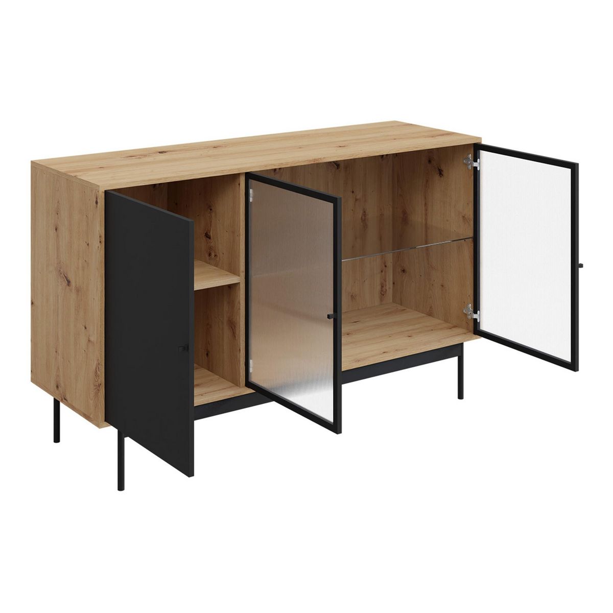BEST MOBILIER Lamia - buffet bas - effet bois et noir - 148 cm