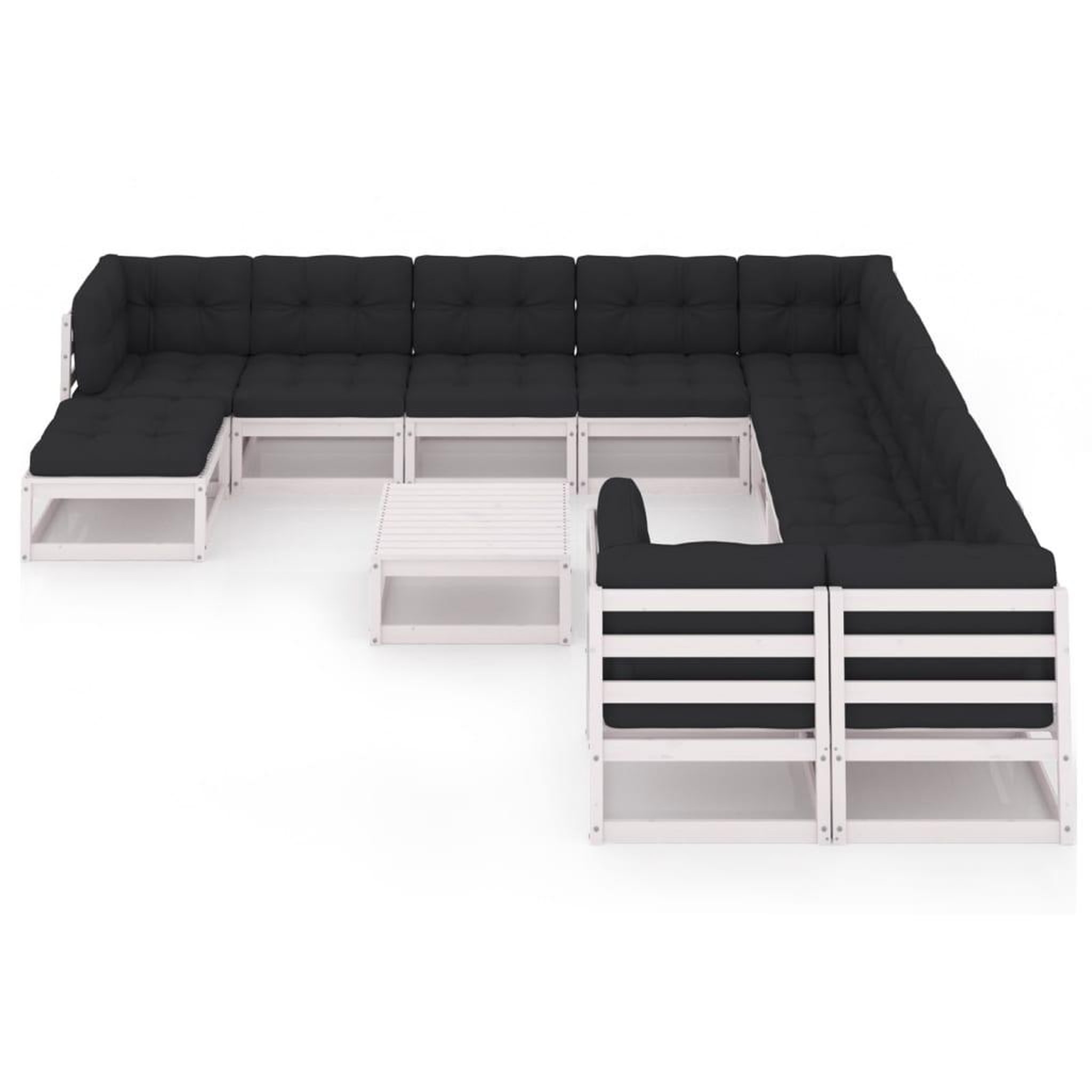 Voir la diapositive 2 : VIDAXL Salon de jardin 12 pcs avec coussins Blanc Bois de pin massif