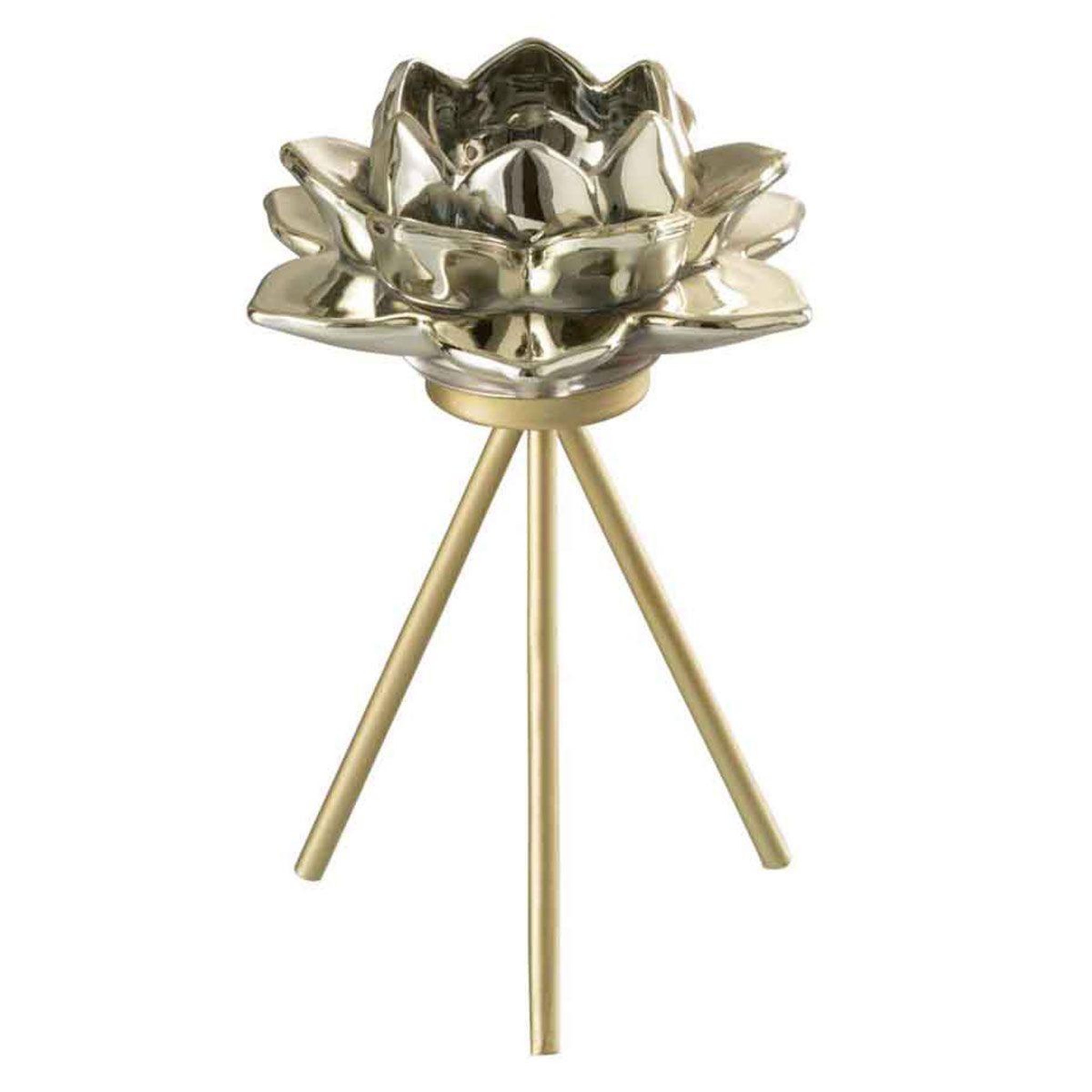 J-LINE Photophore sur pied  fleur verre  18cm or