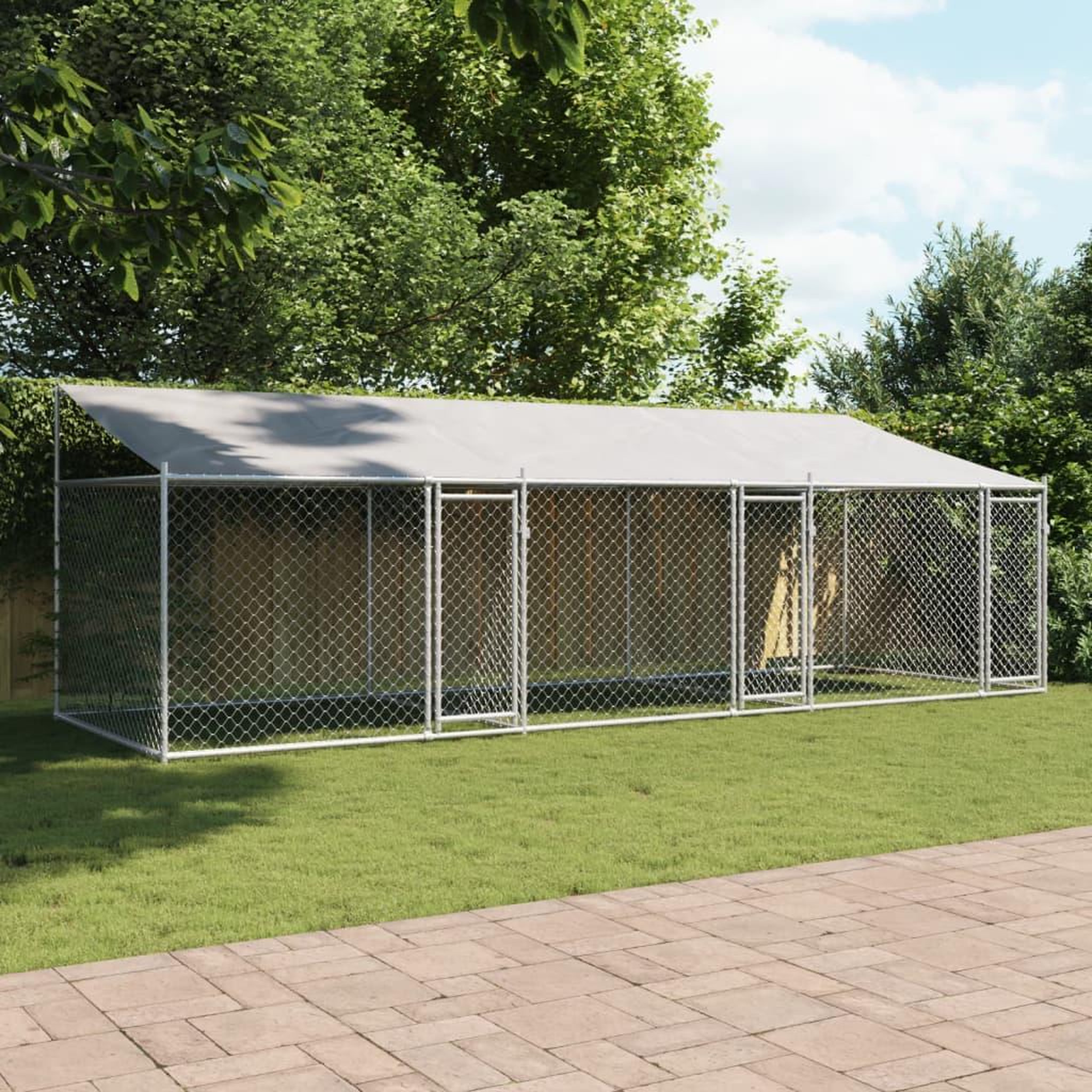 Voir la diapositive 3 : VIDAXL Cage pour chien avec toit et portes gris 6x2x2m acier galvanise