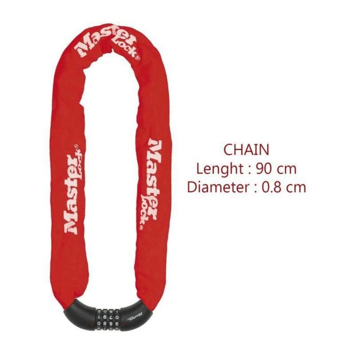 Master lock Chaîne Antivol Vélo [Combinaison] [90 cm Chaîne] [Rouge] 8392EURDPROCOLR