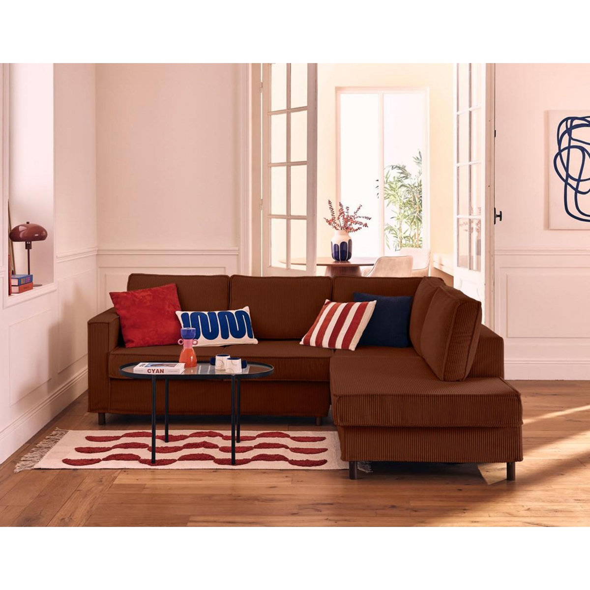LISA DESIGN Jake - canapé déhoussable d'angle droit 5 places en velours côtelé