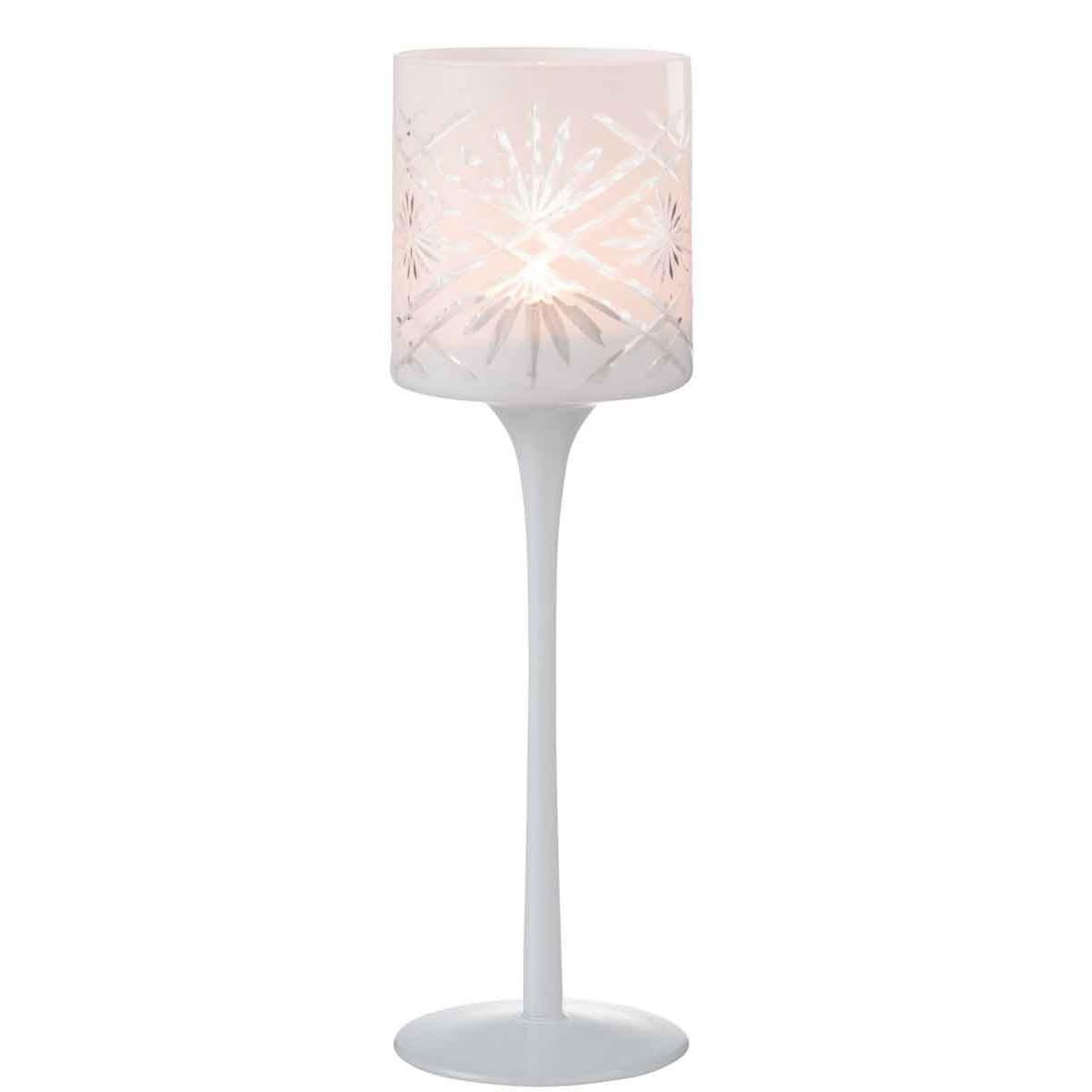 Voir la diapositive 2 : J-LINE Photophore sur pied déco  santorini  30cm blanc