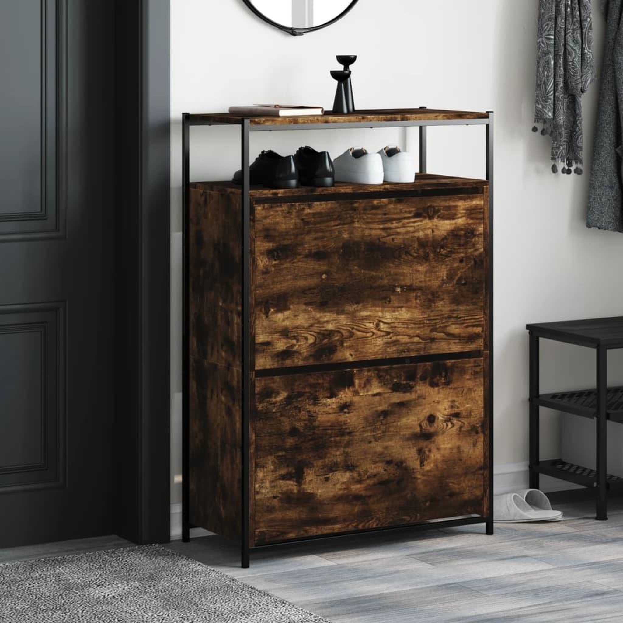 Voir la diapositive 3 : VIDAXL Armoire a chaussures chene fume 75x34x112 cm bois d'ingenierie